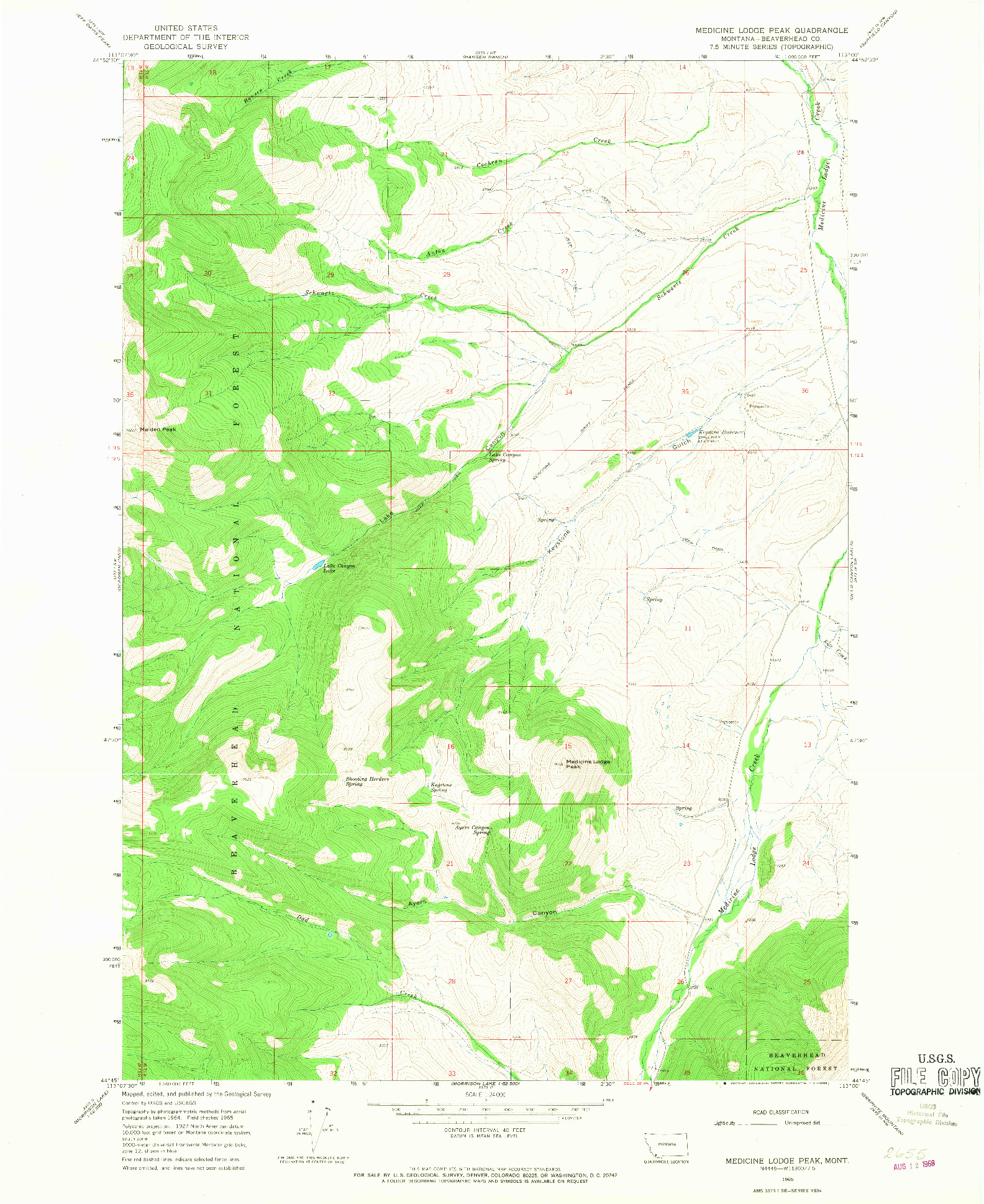 USGS 1:24000-SCALE QUADRANGLE FOR MEDICINE LODGE PEAK, MT 1965