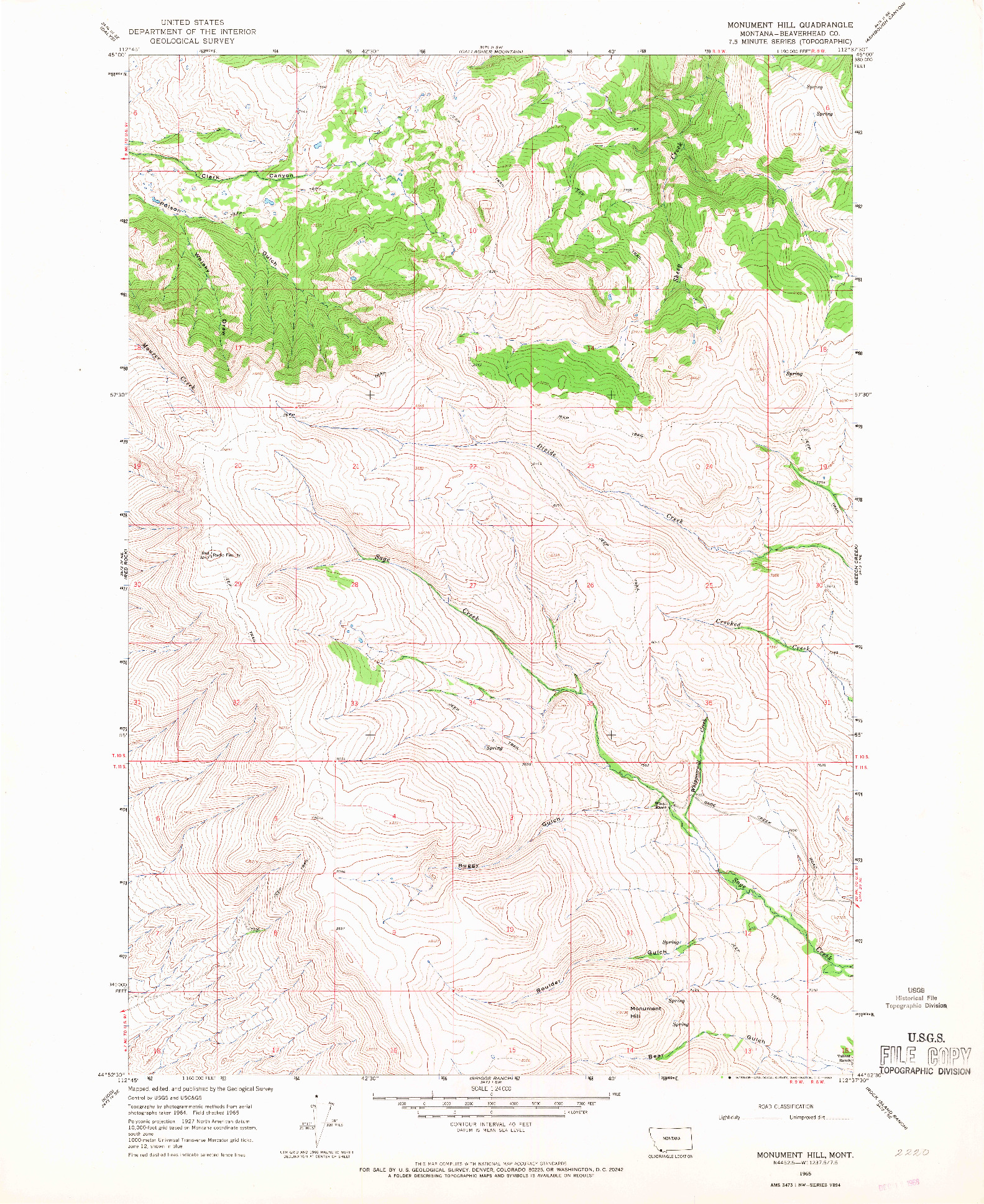 USGS 1:24000-SCALE QUADRANGLE FOR MONUMENT HILL, MT 1965