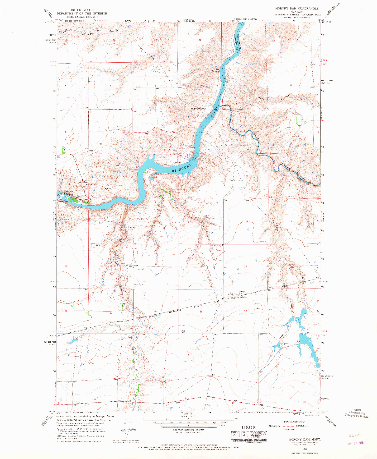 USGS 1:24000-SCALE QUADRANGLE FOR MORONY DAM, MT 1965