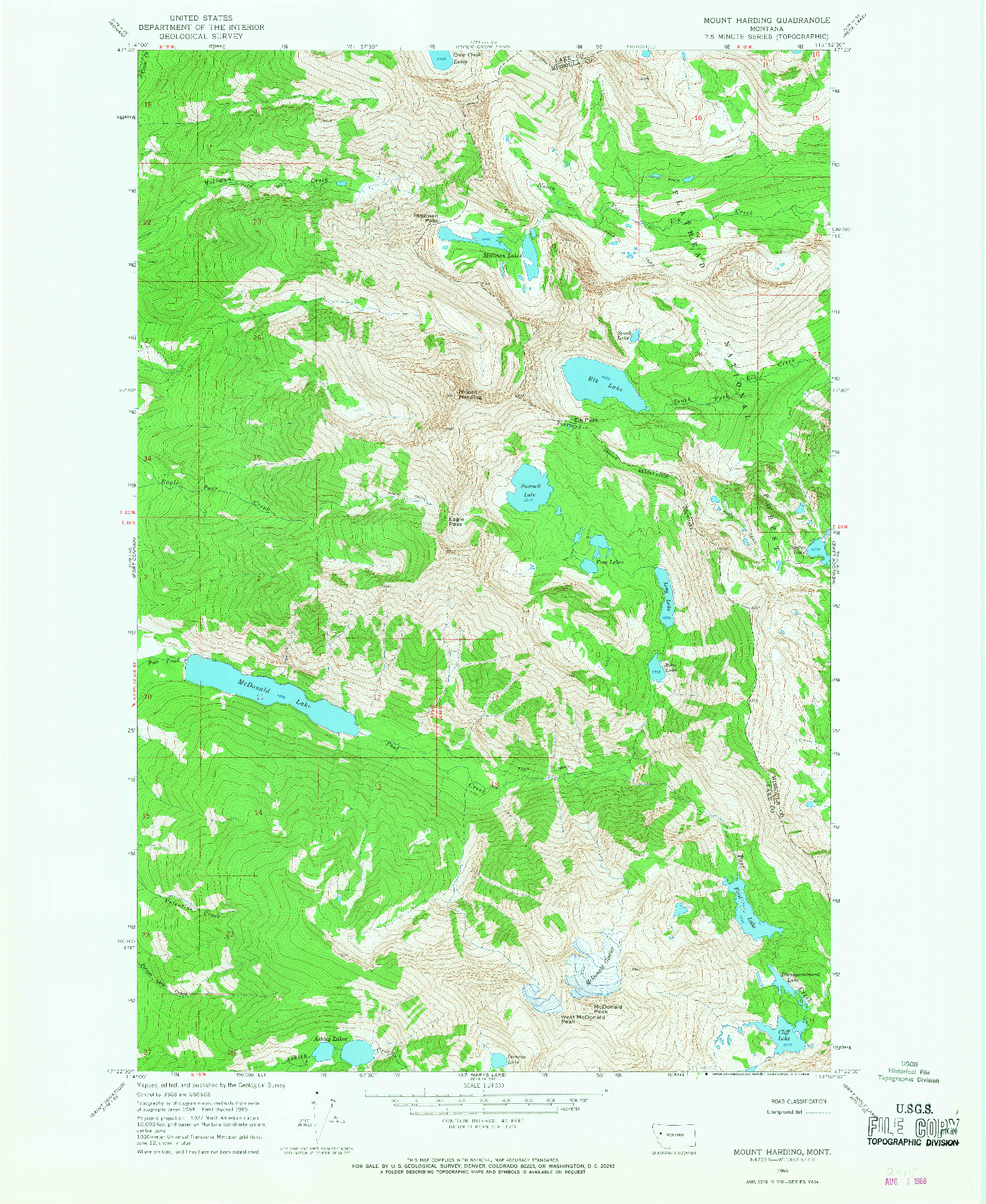 USGS 1:24000-SCALE QUADRANGLE FOR MOUNT HARDING, MT 1965