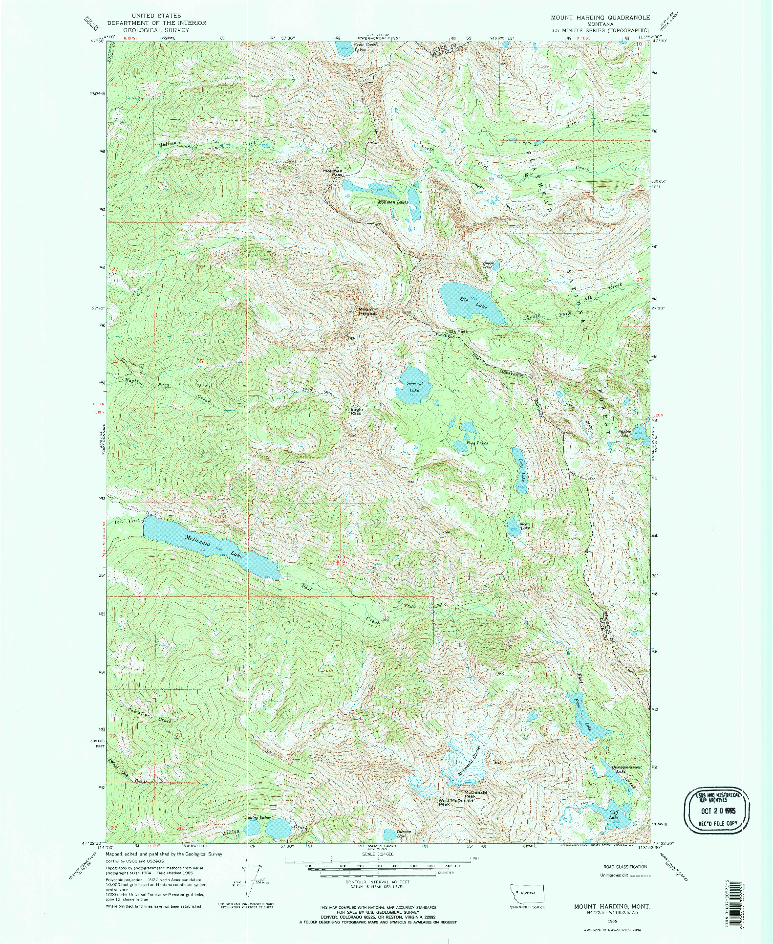 USGS 1:24000-SCALE QUADRANGLE FOR MOUNT HARDING, MT 1965