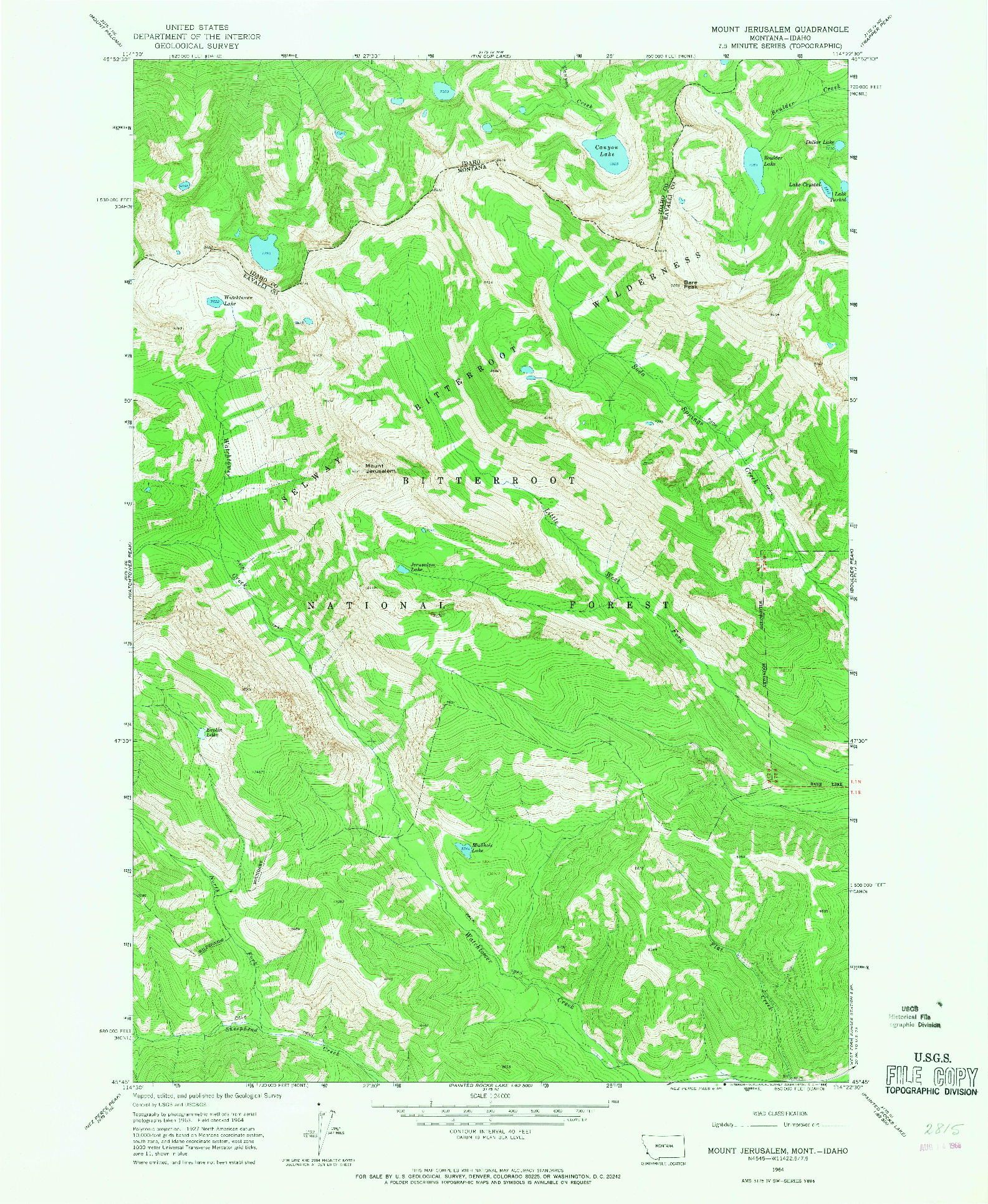 USGS 1:24000-SCALE QUADRANGLE FOR MOUNT JERUSALEM, MT 1964