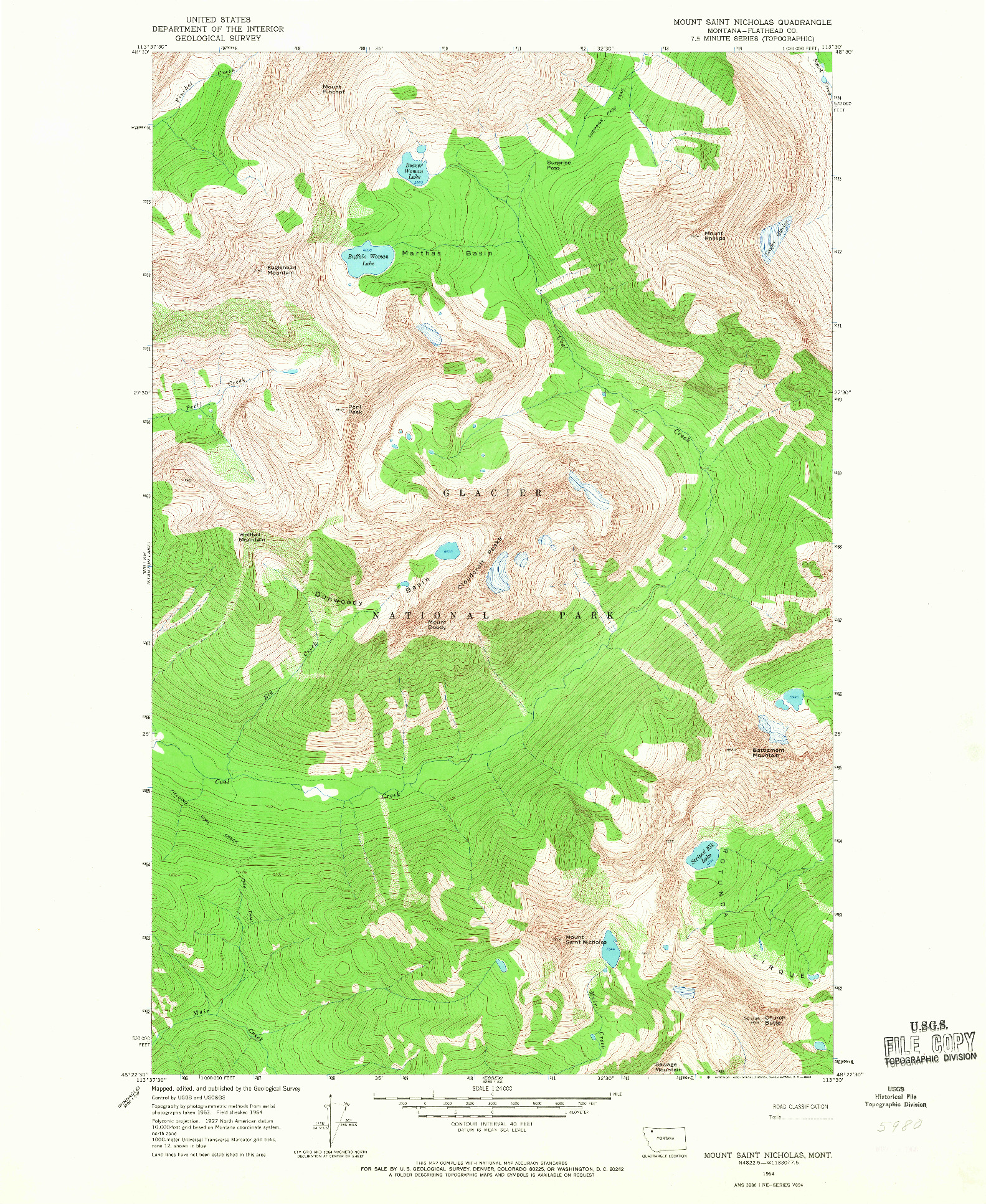 USGS 1:24000-SCALE QUADRANGLE FOR MOUNT SAINT NICHOLAS, MT 1964