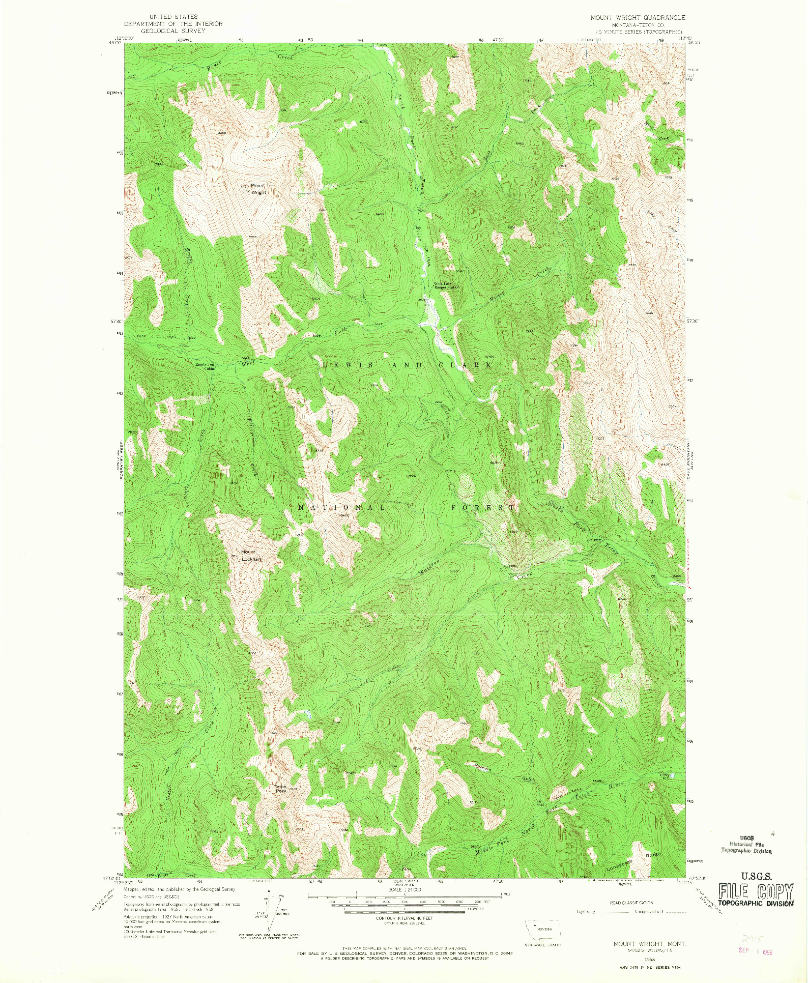 USGS 1:24000-SCALE QUADRANGLE FOR MOUNT WRIGHT, MT 1958