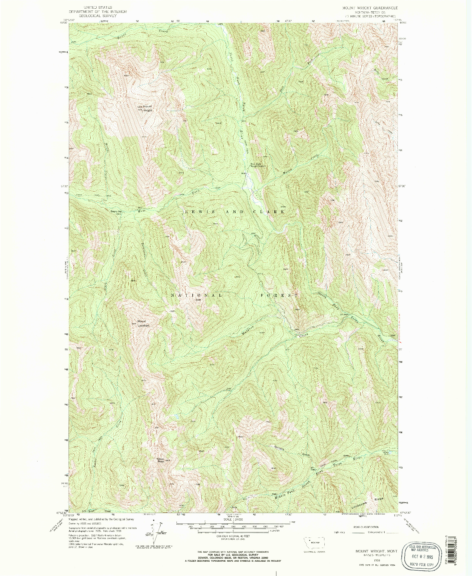 USGS 1:24000-SCALE QUADRANGLE FOR MOUNT WRIGHT, MT 1958