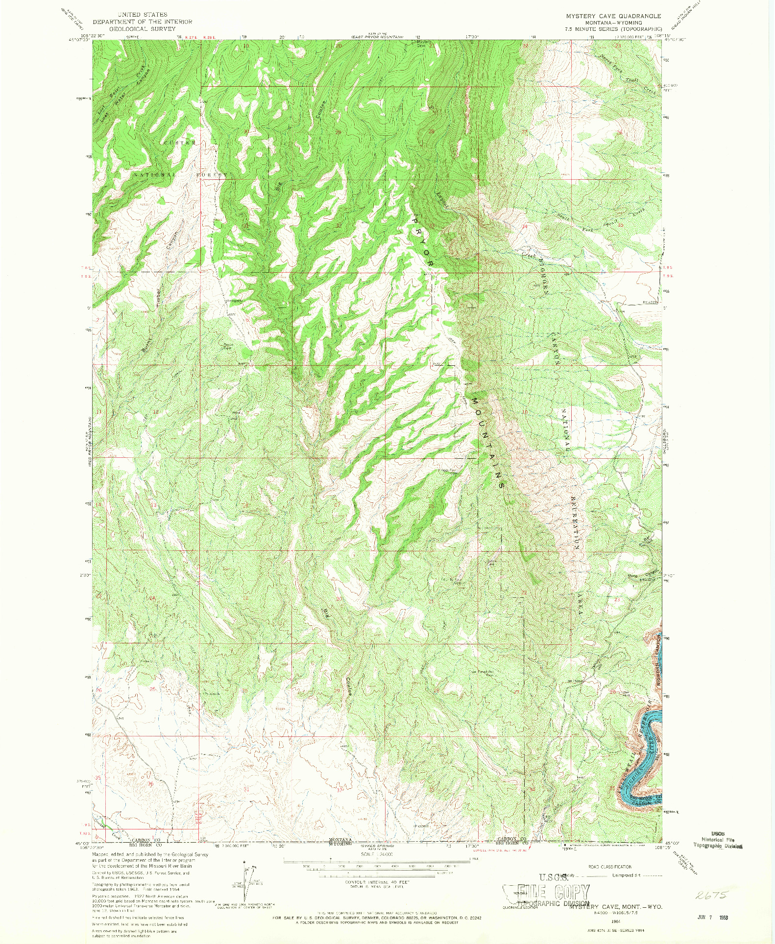 USGS 1:24000-SCALE QUADRANGLE FOR MYSTERY CAVE, MT 1964