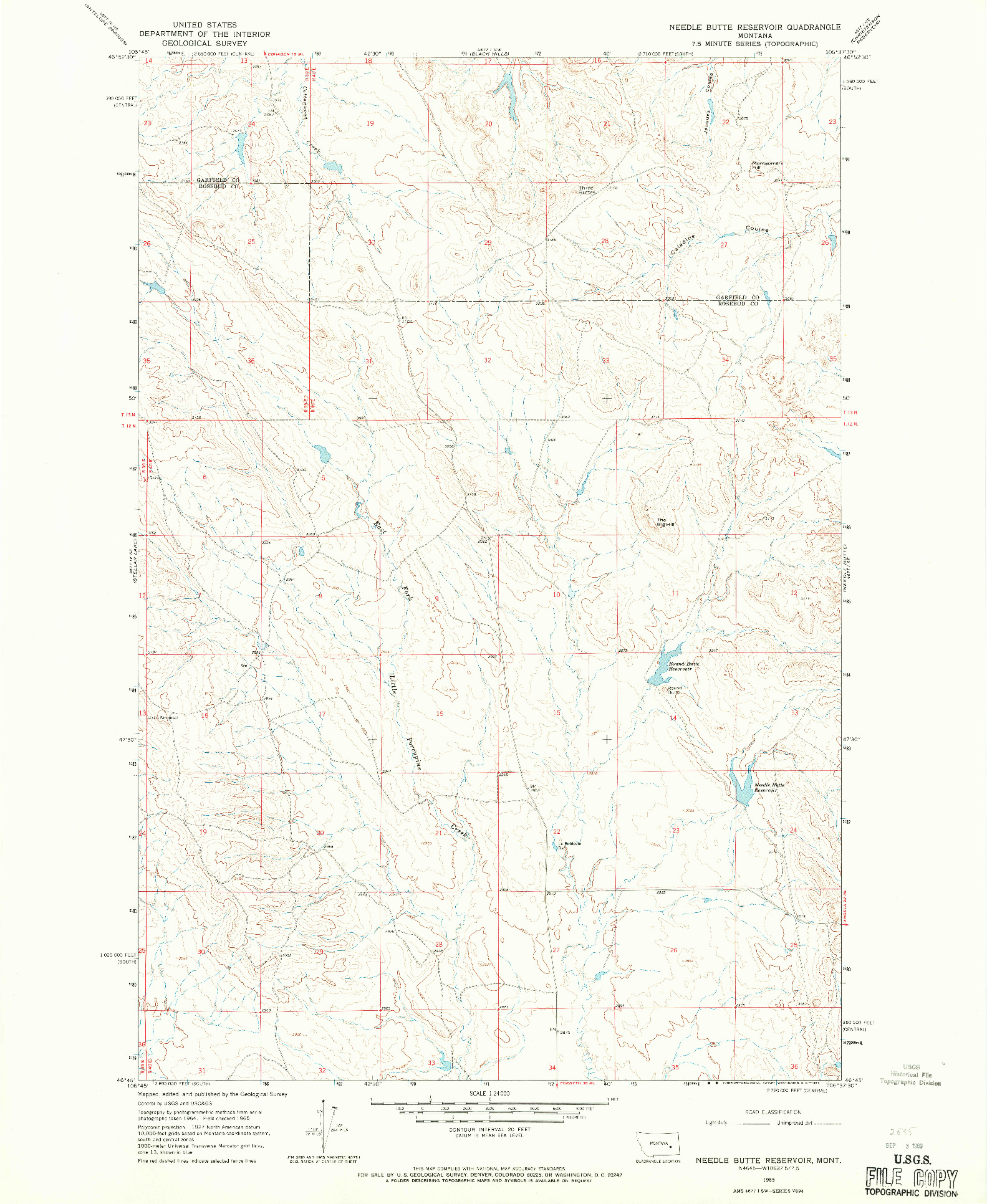 USGS 1:24000-SCALE QUADRANGLE FOR NEEDLE BUTTE RESERVOIR, MT 1965
