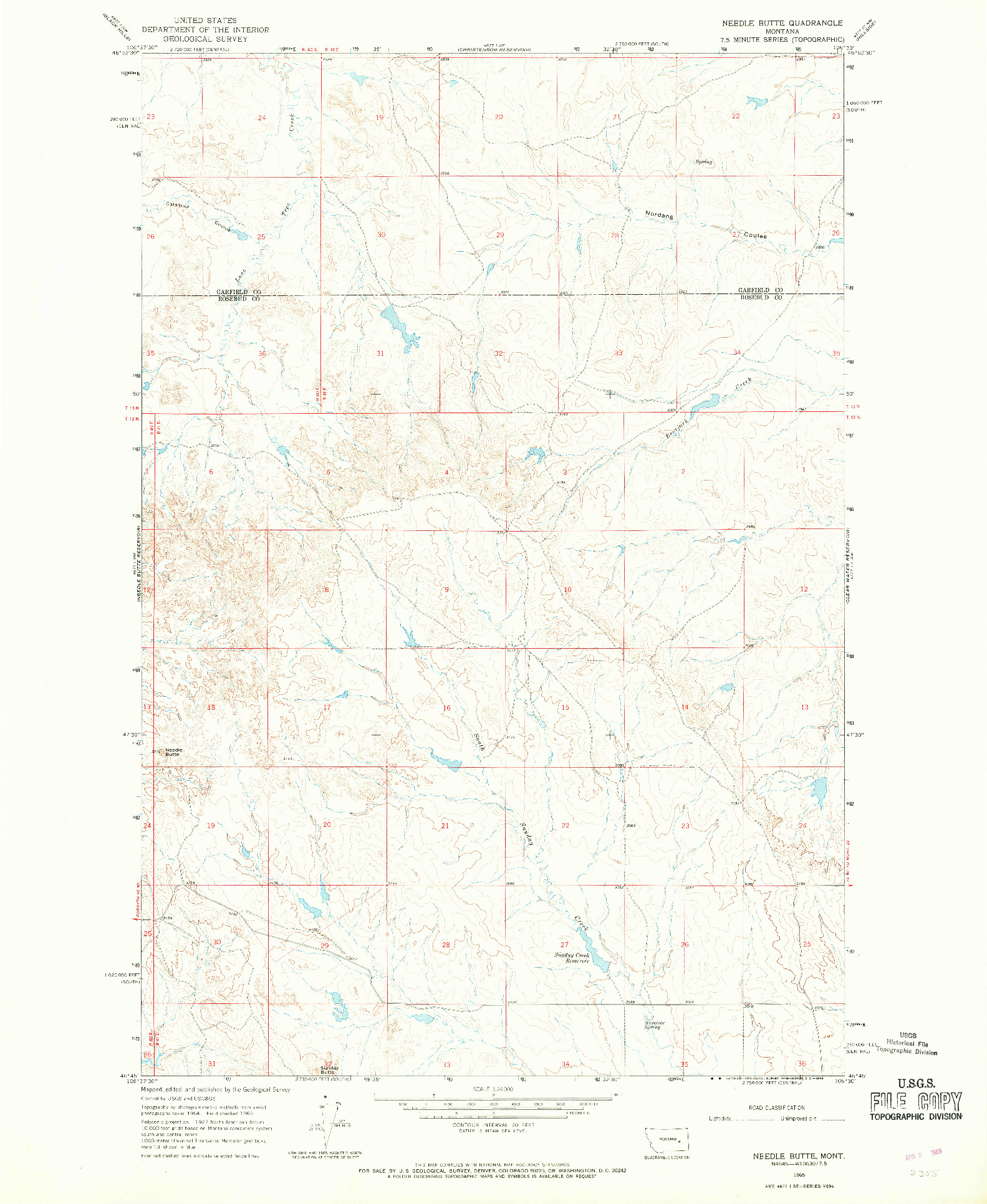 USGS 1:24000-SCALE QUADRANGLE FOR NEEDLE BUTTE, MT 1965
