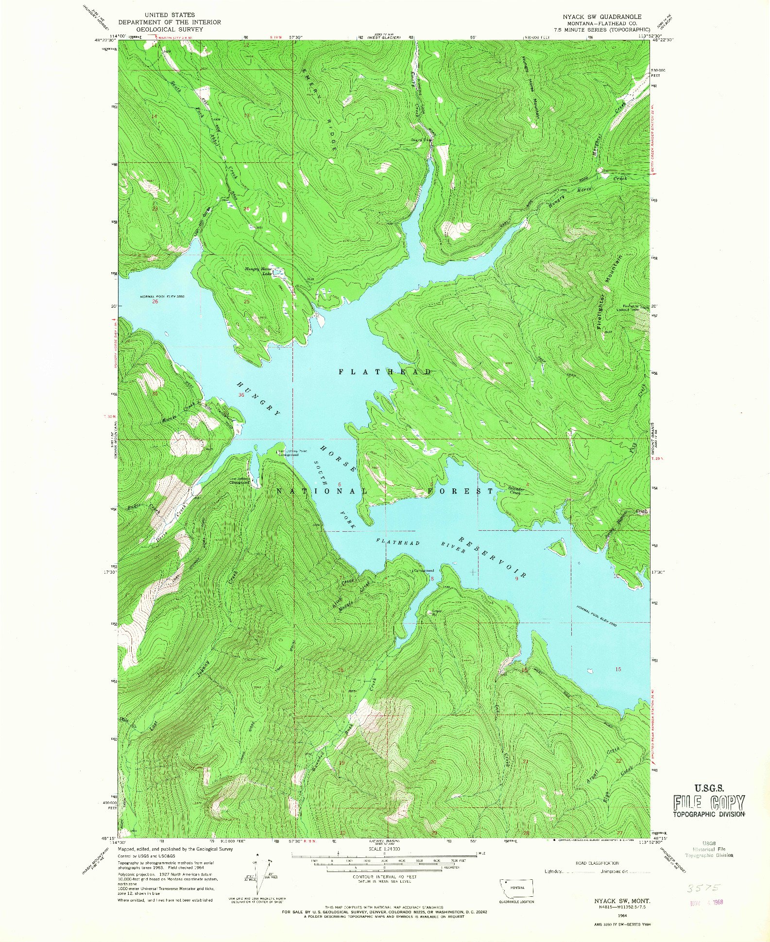 USGS 1:24000-SCALE QUADRANGLE FOR NYACK SW, MT 1964