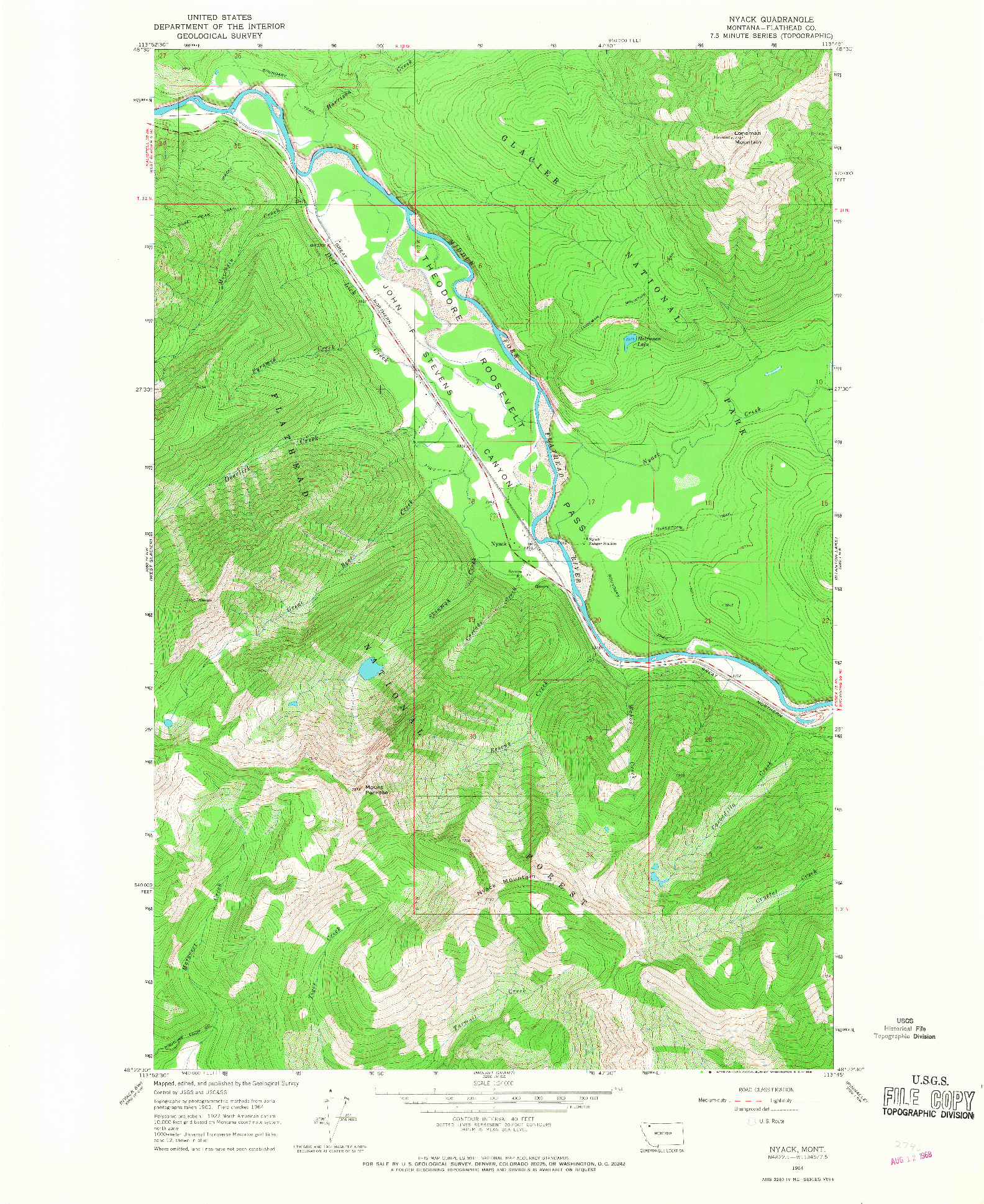 USGS 1:24000-SCALE QUADRANGLE FOR NYACK, MT 1964