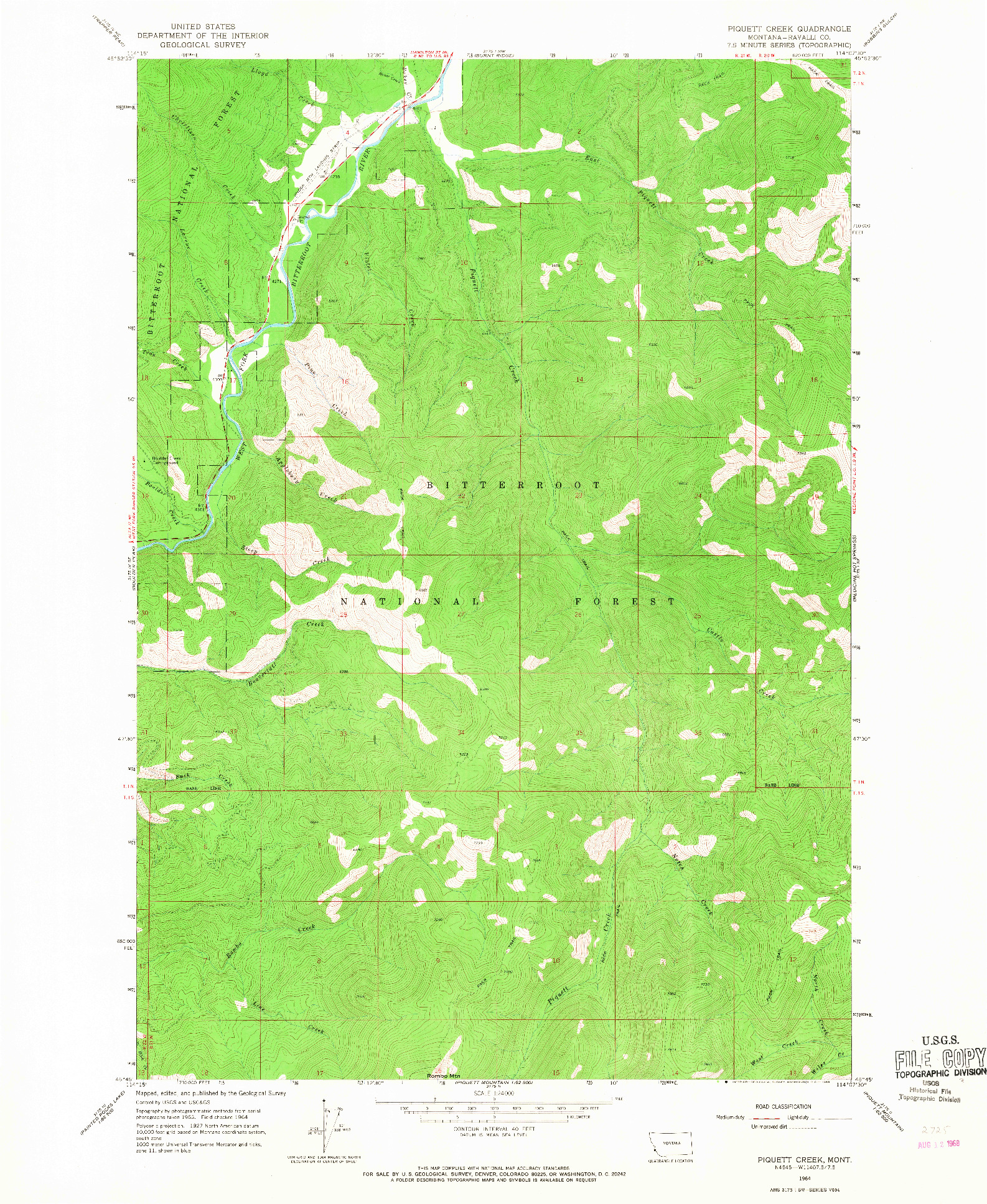 USGS 1:24000-SCALE QUADRANGLE FOR PIQUETT CREEK, MT 1964