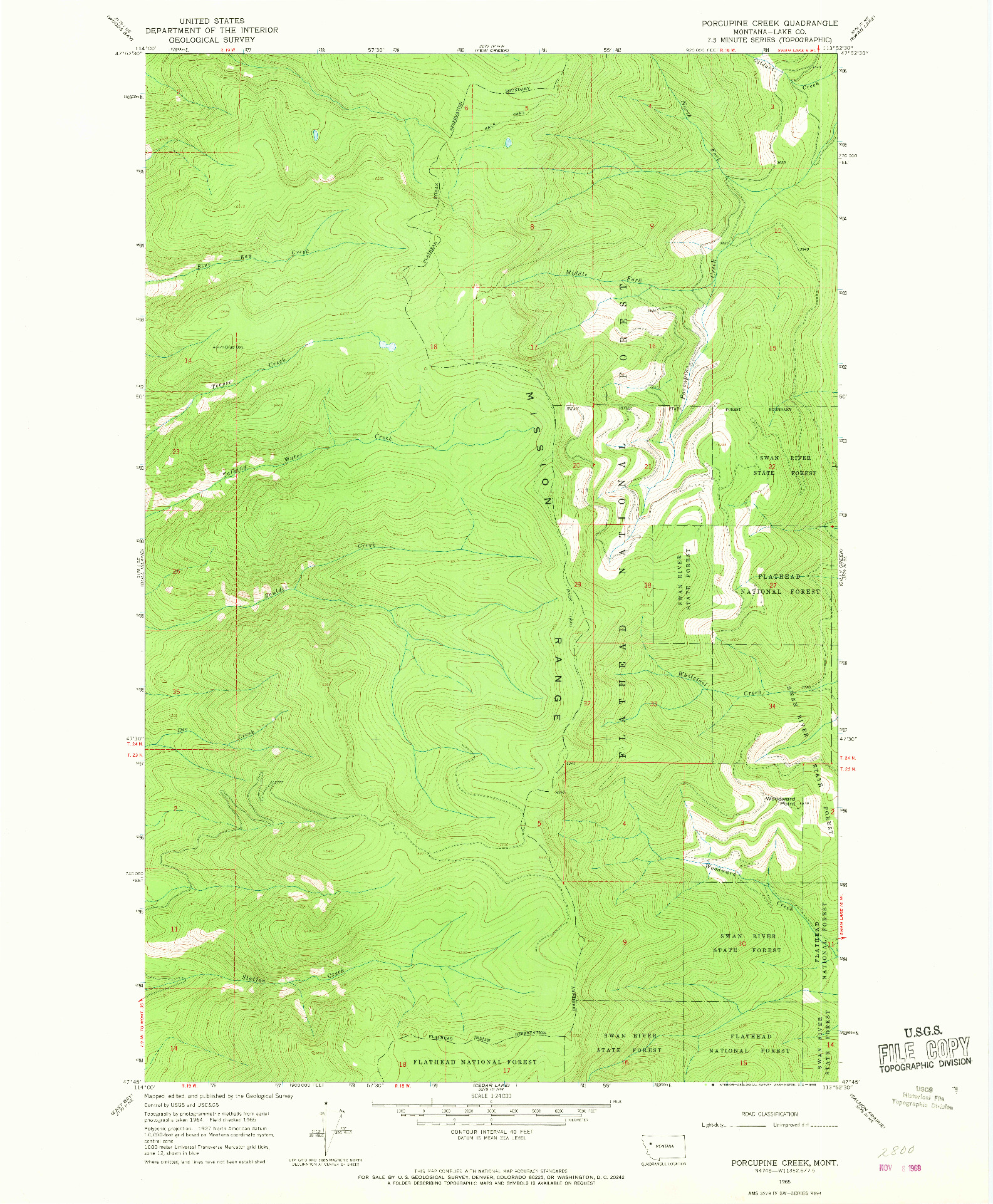 USGS 1:24000-SCALE QUADRANGLE FOR PORCUPINE CREEK, MT 1965