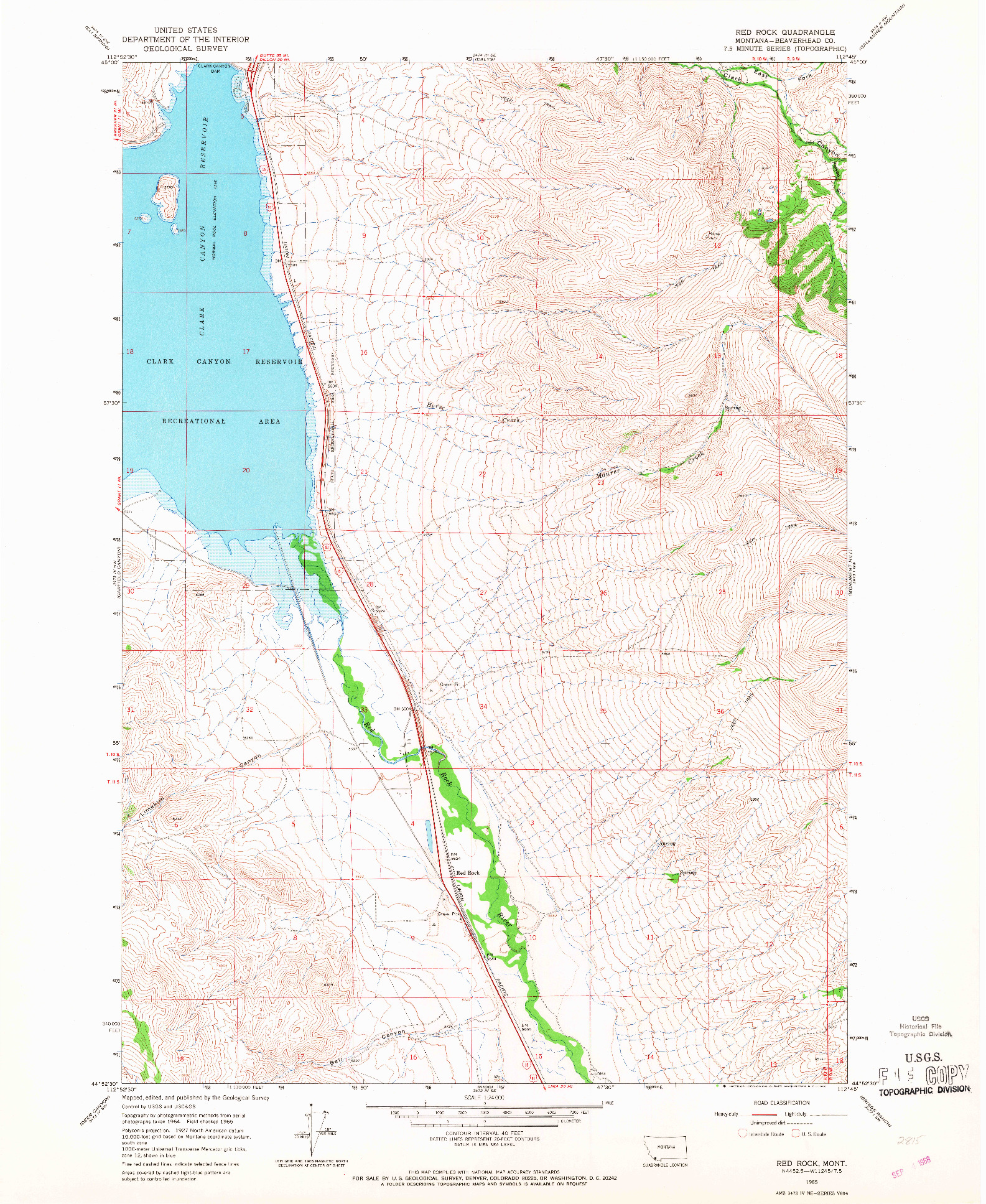 USGS 1:24000-SCALE QUADRANGLE FOR RED ROCK, MT 1965
