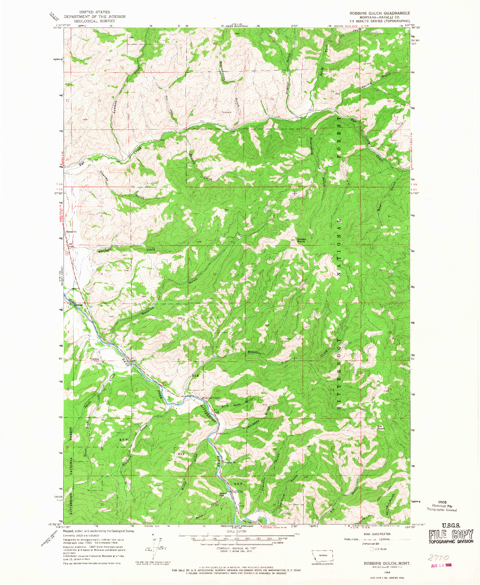 USGS 1:24000-SCALE QUADRANGLE FOR ROBBINS GULCH, MT 1964