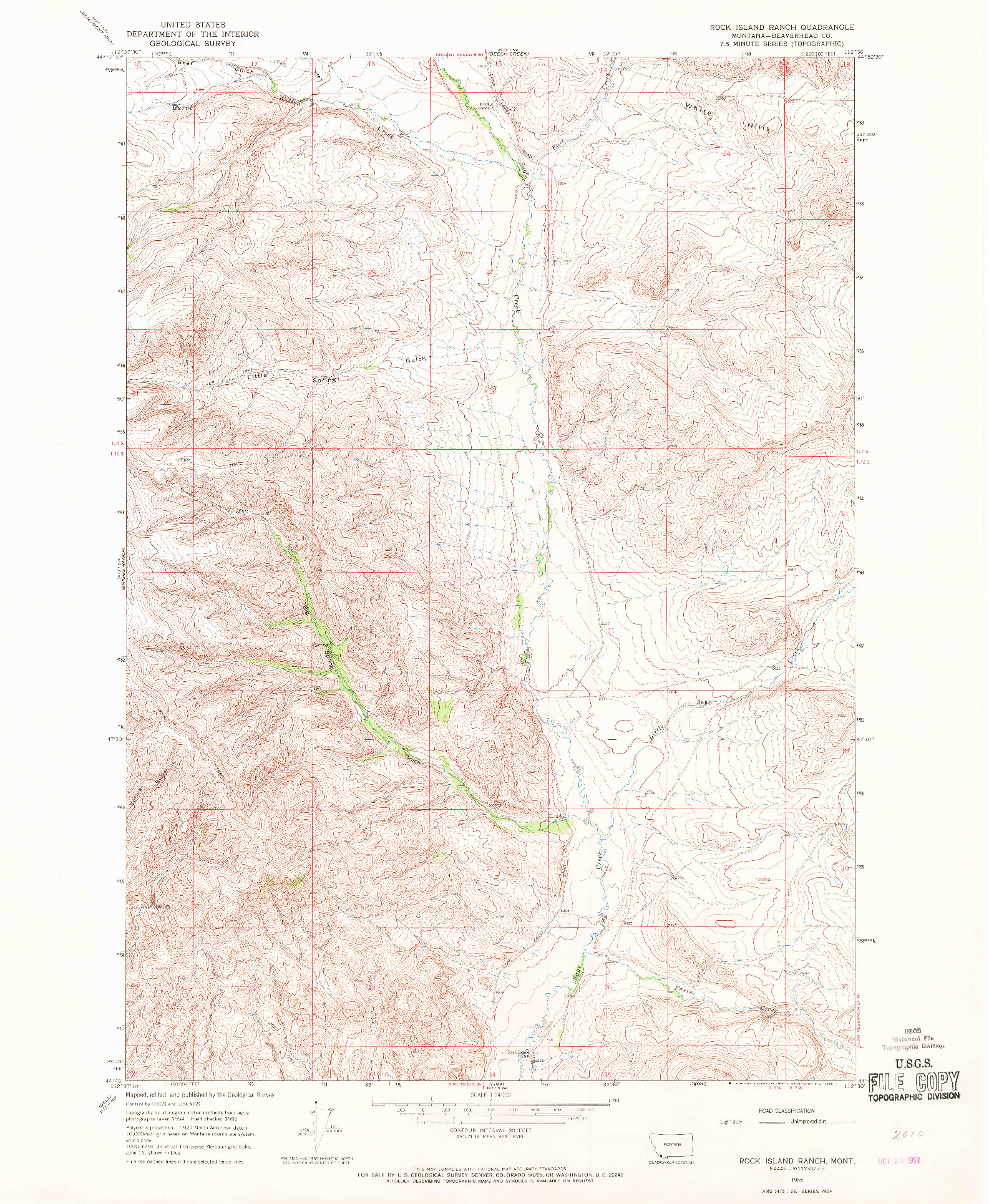 USGS 1:24000-SCALE QUADRANGLE FOR ROCK ISLAND RANCH, MT 1965