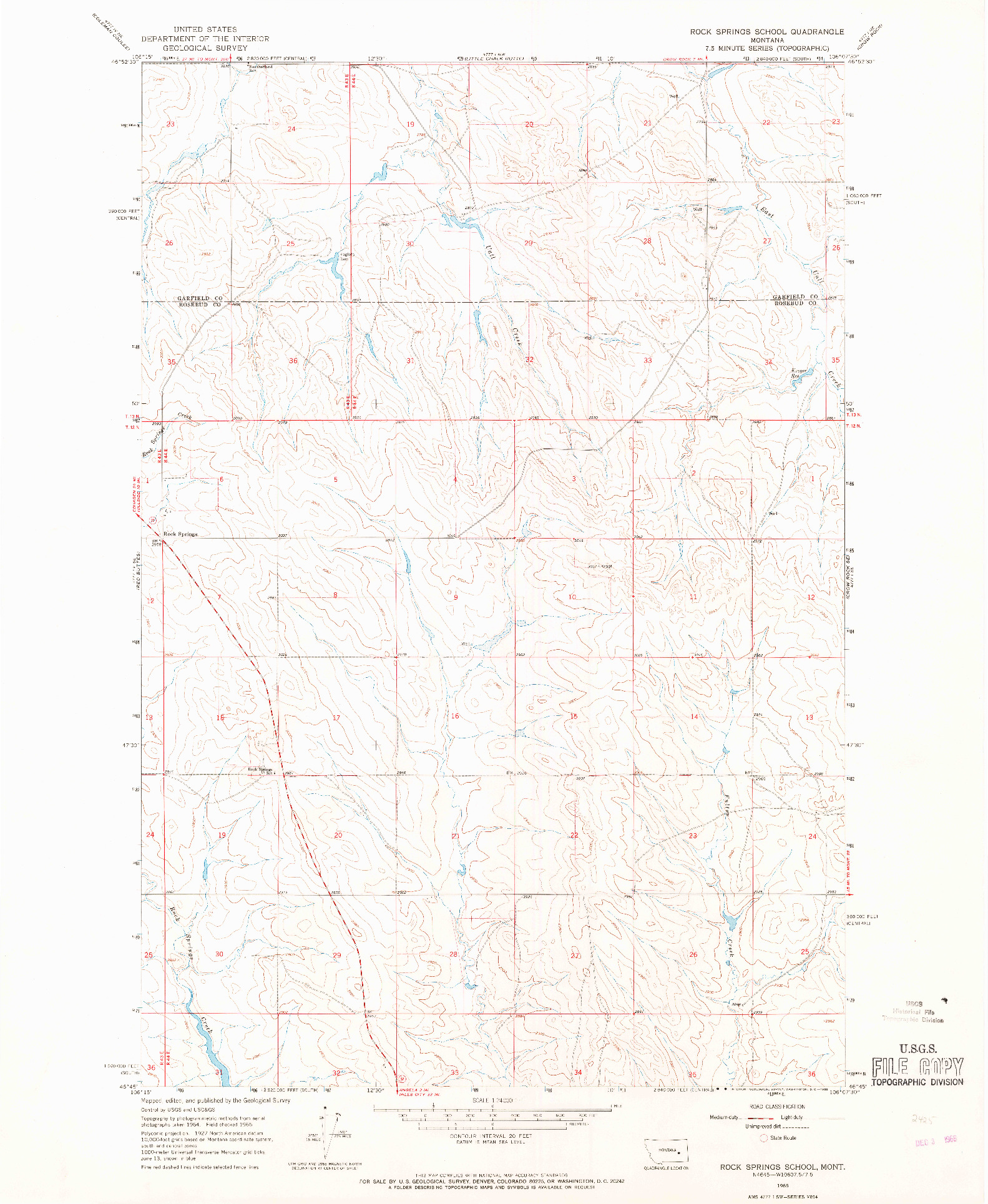 USGS 1:24000-SCALE QUADRANGLE FOR ROCK SPRINGS SCHOOL, MT 1965