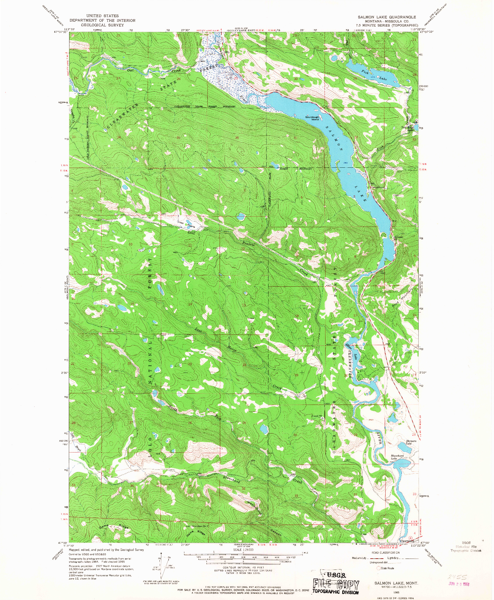 USGS 1:24000-SCALE QUADRANGLE FOR SALMON LAKE, MT 1965