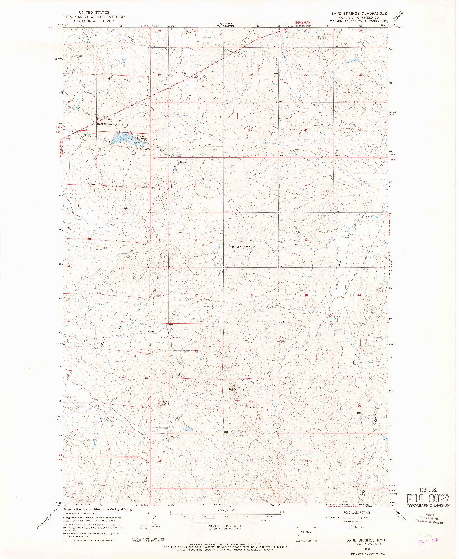 USGS 1:24000-SCALE QUADRANGLE FOR SAND SPRINGS, MT 1965