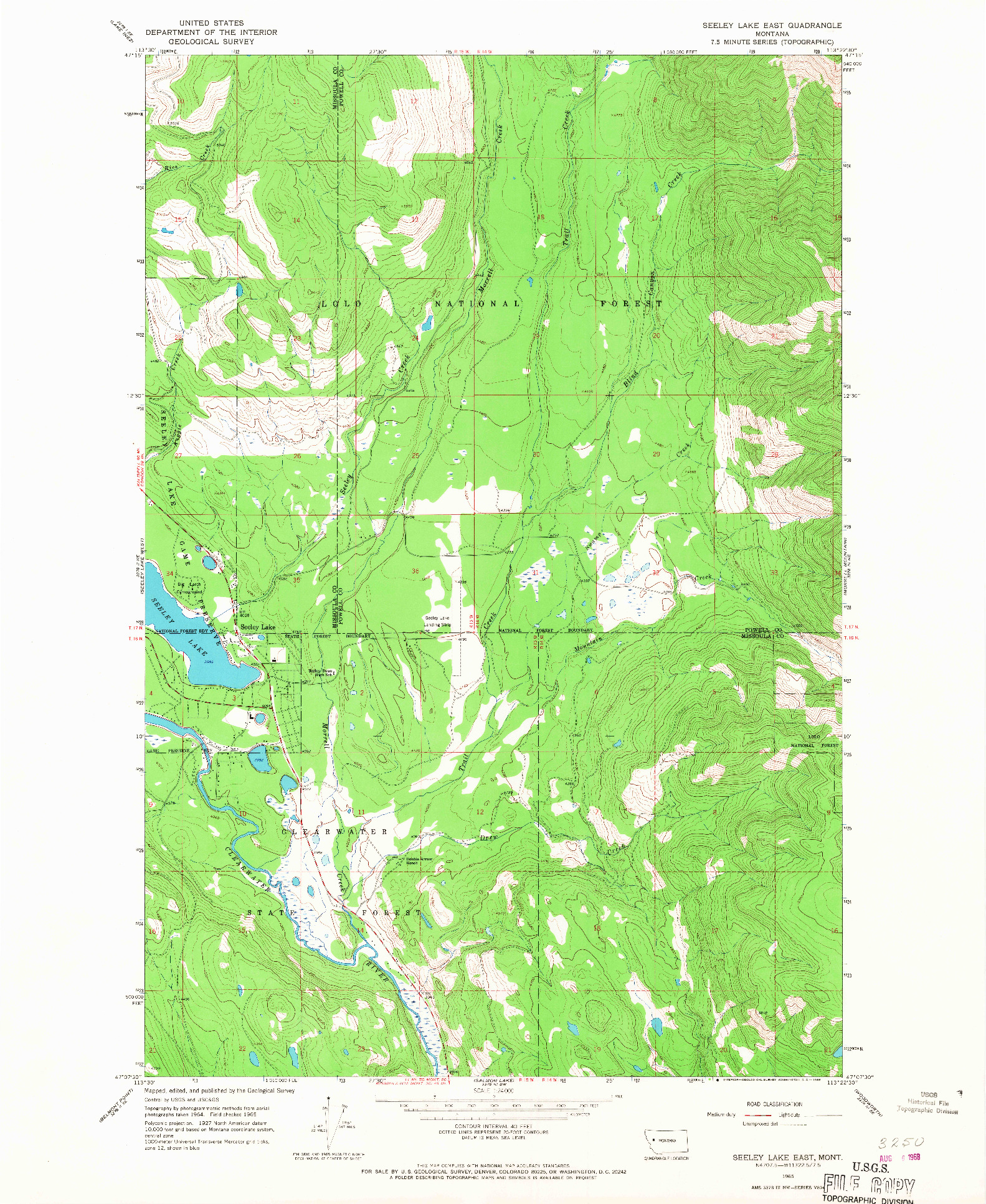 USGS 1:24000-SCALE QUADRANGLE FOR SEELEY LAKE EAST, MT 1965