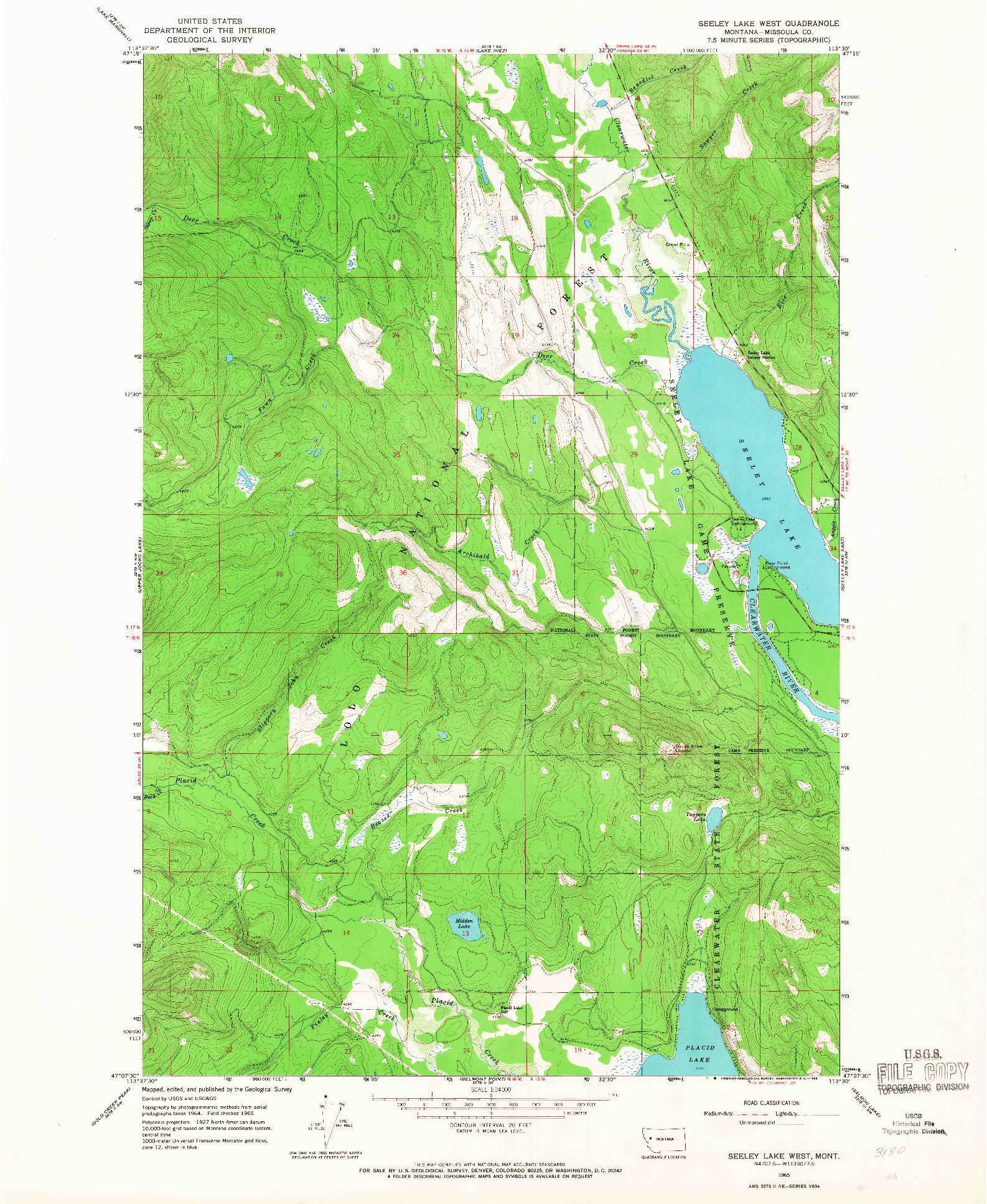 USGS 1:24000-SCALE QUADRANGLE FOR SEELEY LAKE WEST, MT 1965