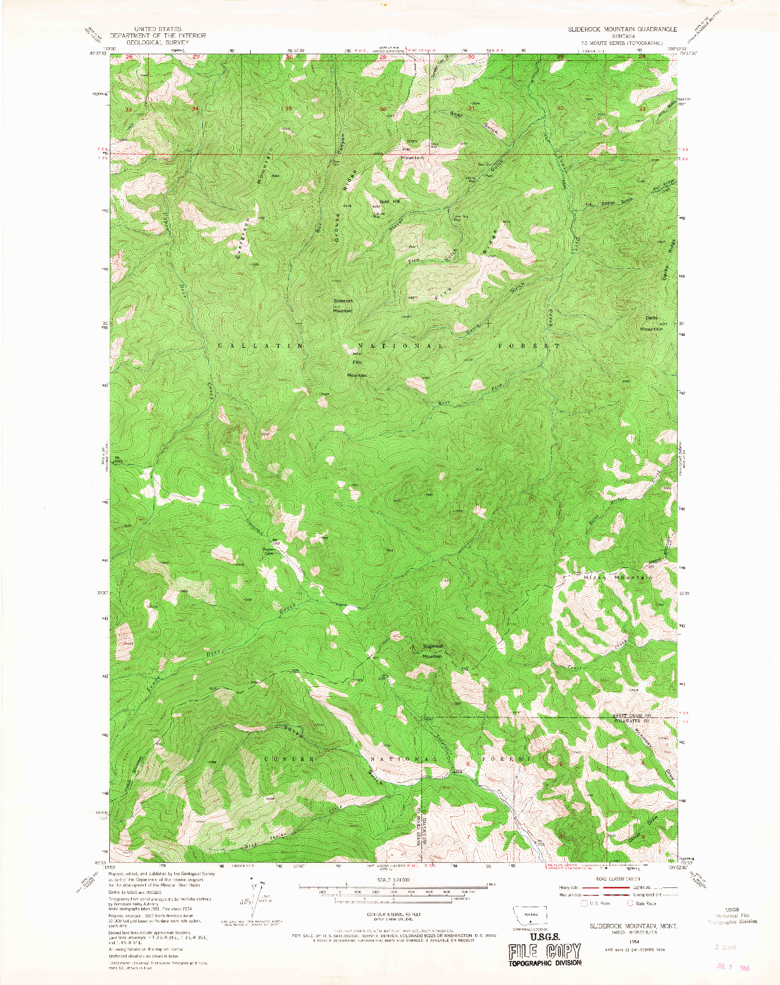 USGS 1:24000-SCALE QUADRANGLE FOR SLIDEROCK MOUNTAIN, MT 1954