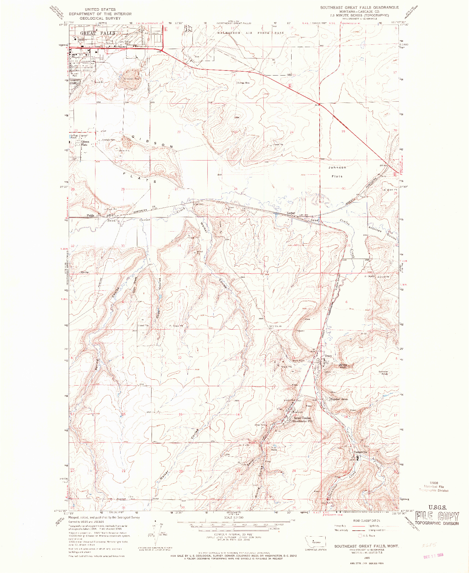 USGS 1:24000-SCALE QUADRANGLE FOR SOUTHEAST GREAT FALLS, MT 1965