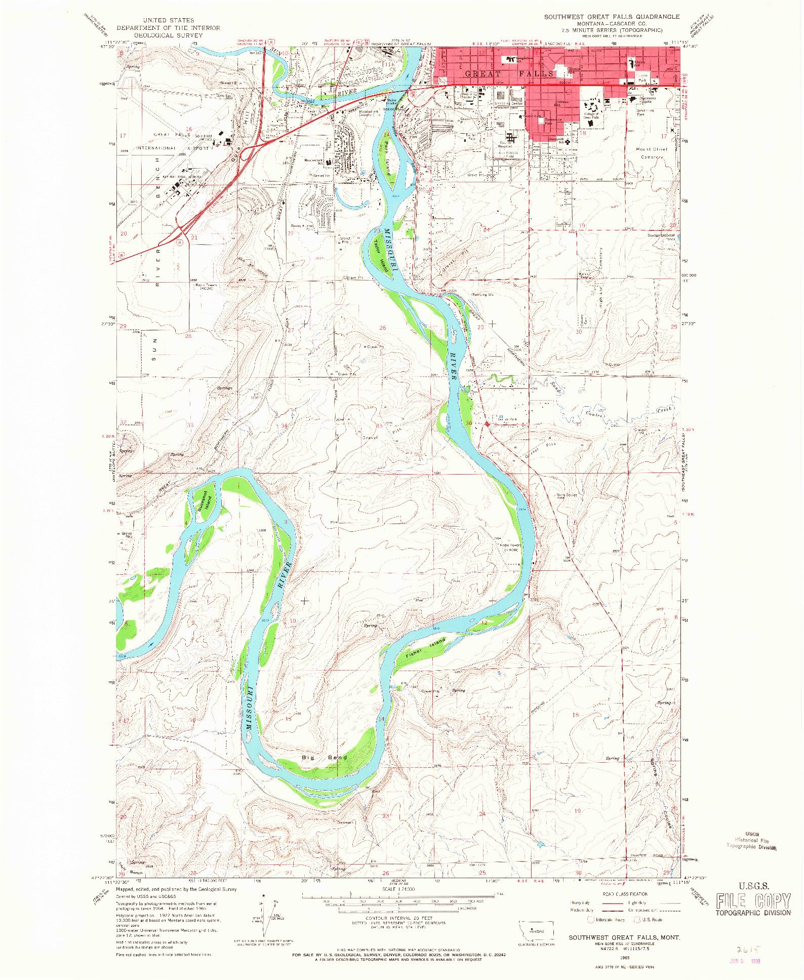USGS 1:24000-SCALE QUADRANGLE FOR SOUTHWEST GREAT FALLS, MT 1965
