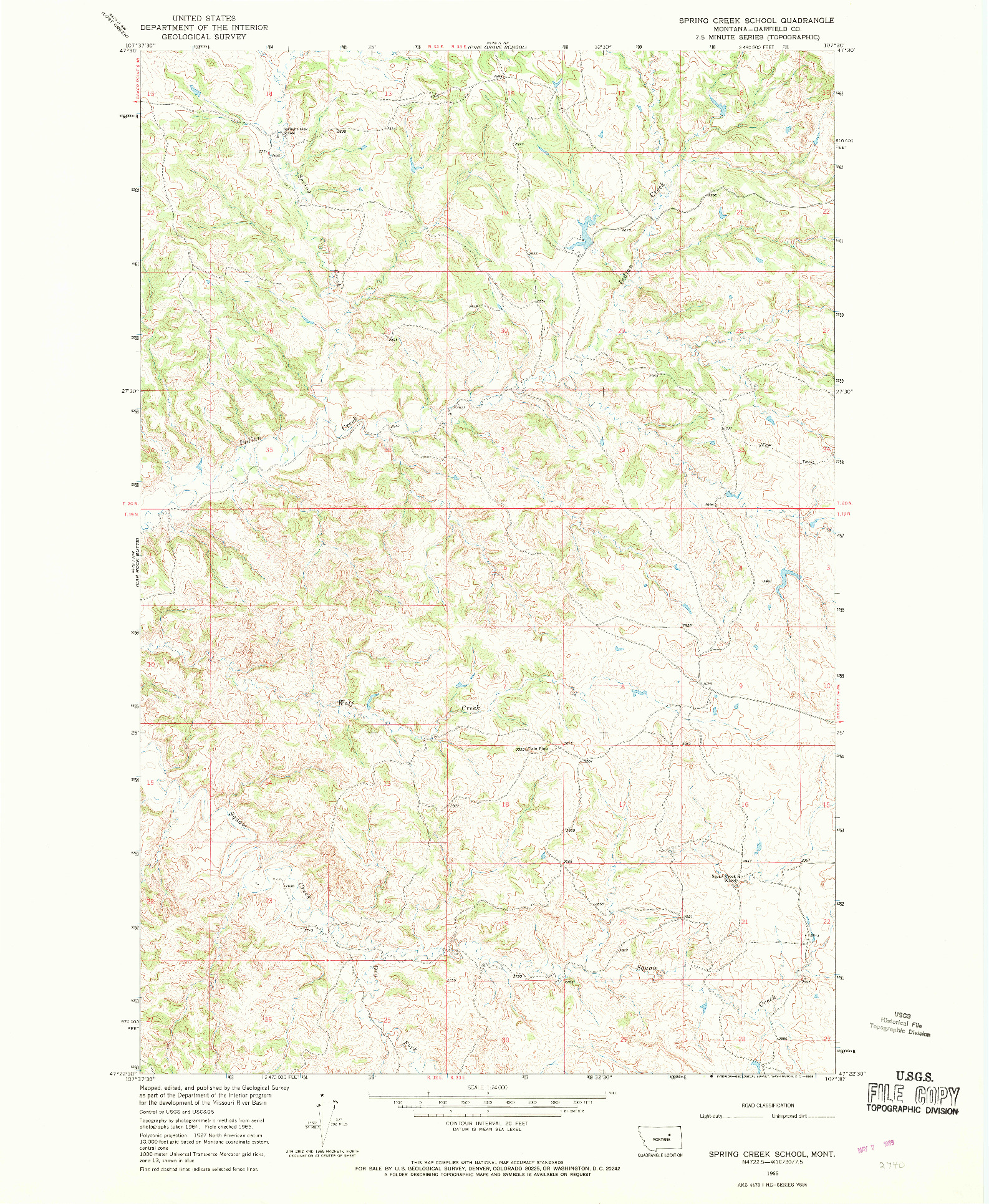 USGS 1:24000-SCALE QUADRANGLE FOR SPRING CREEK SCHOOL, MT 1965