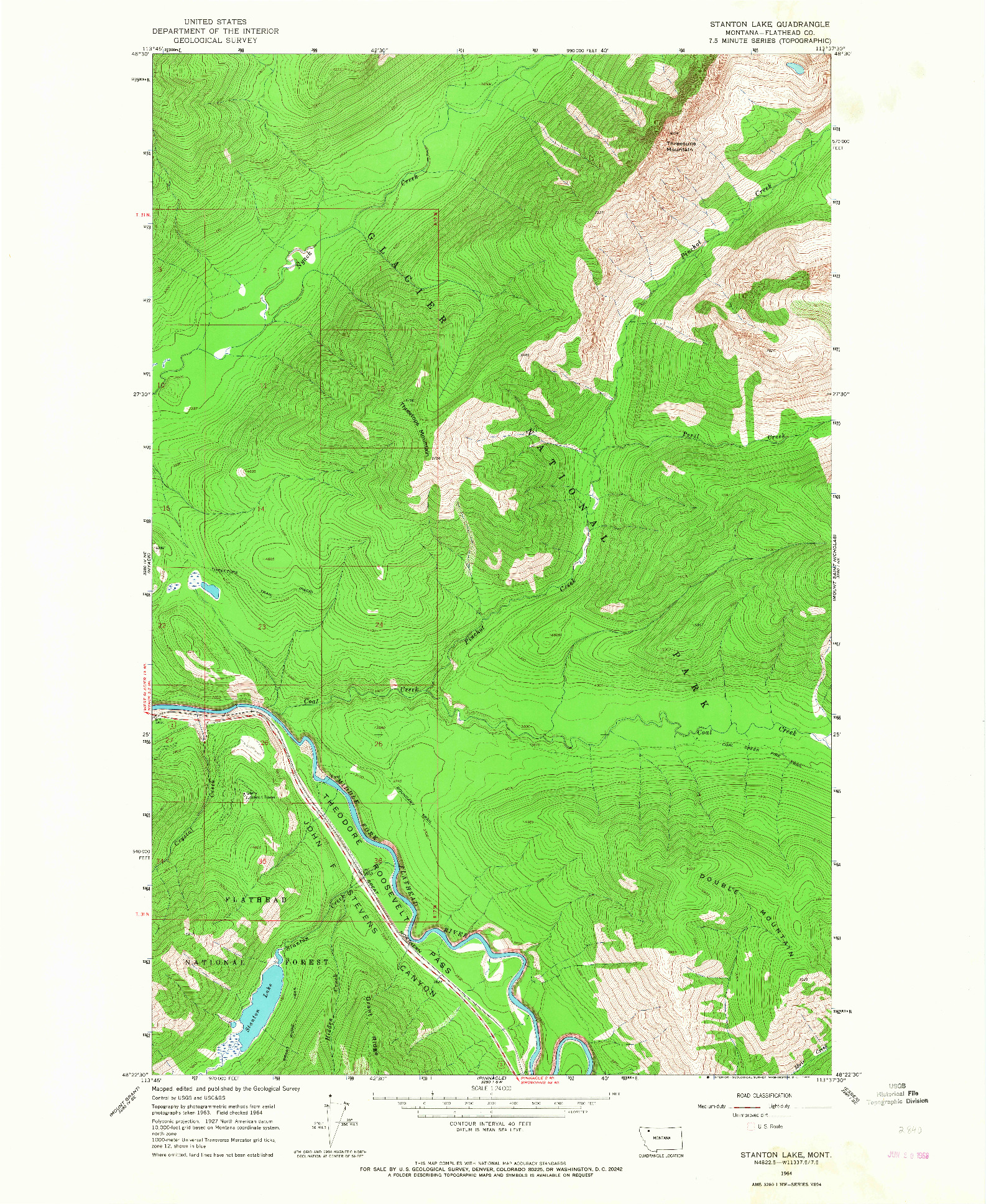 USGS 1:24000-SCALE QUADRANGLE FOR STANTON LAKE, MT 1964