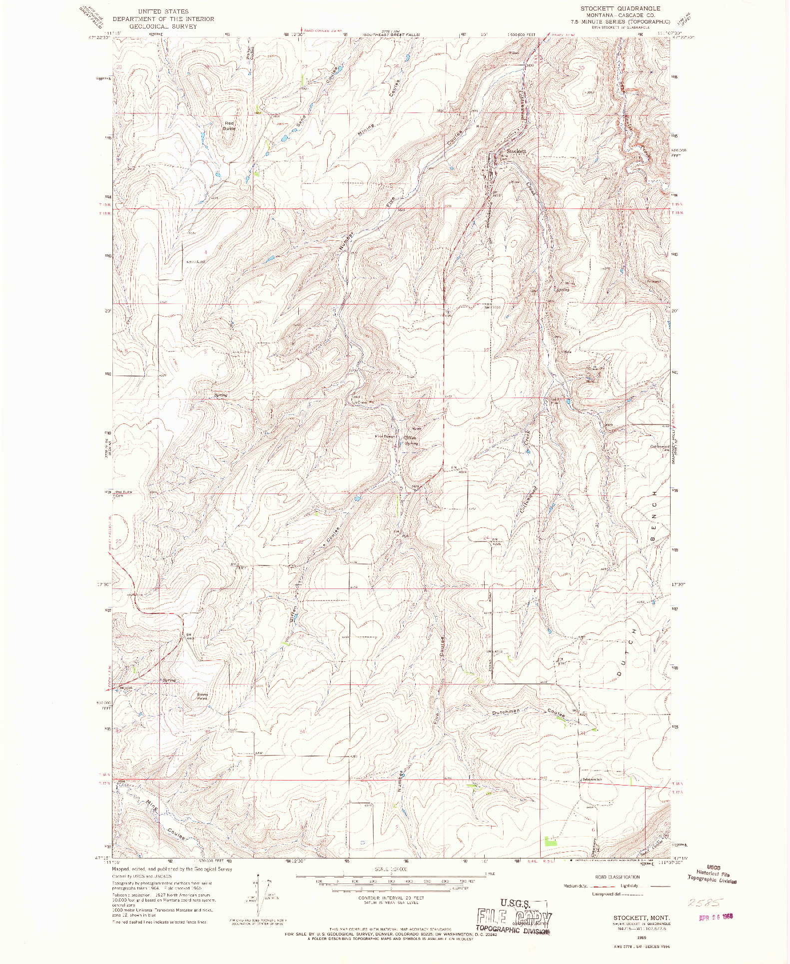 USGS 1:24000-SCALE QUADRANGLE FOR STOCKETT, MT 1965