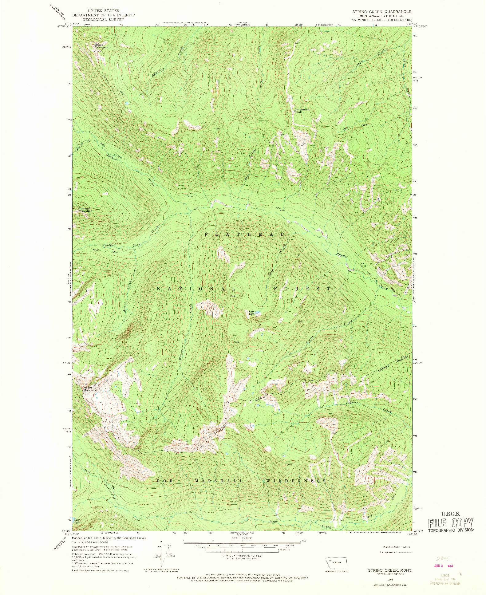 USGS 1:24000-SCALE QUADRANGLE FOR STRING CREEK, MT 1965