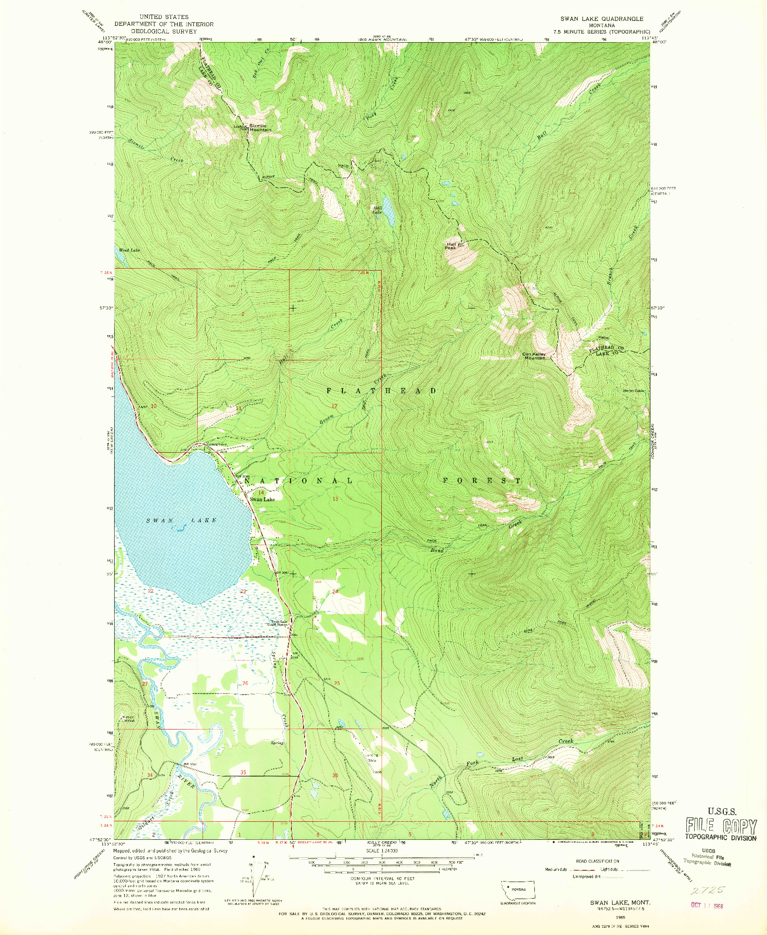 USGS 1:24000-SCALE QUADRANGLE FOR SWAN LAKE, MT 1965