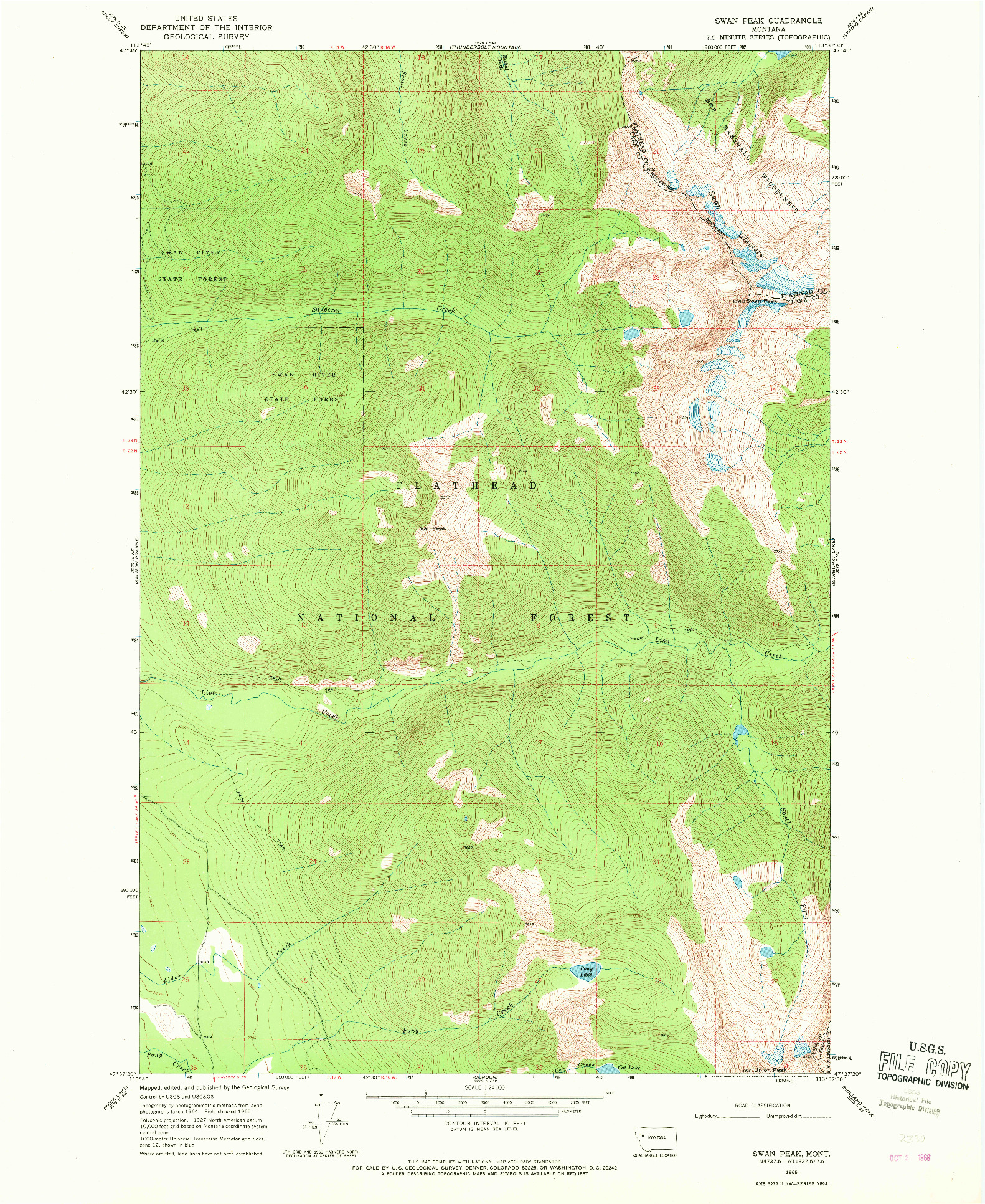 USGS 1:24000-SCALE QUADRANGLE FOR SWAN PEAK, MT 1965