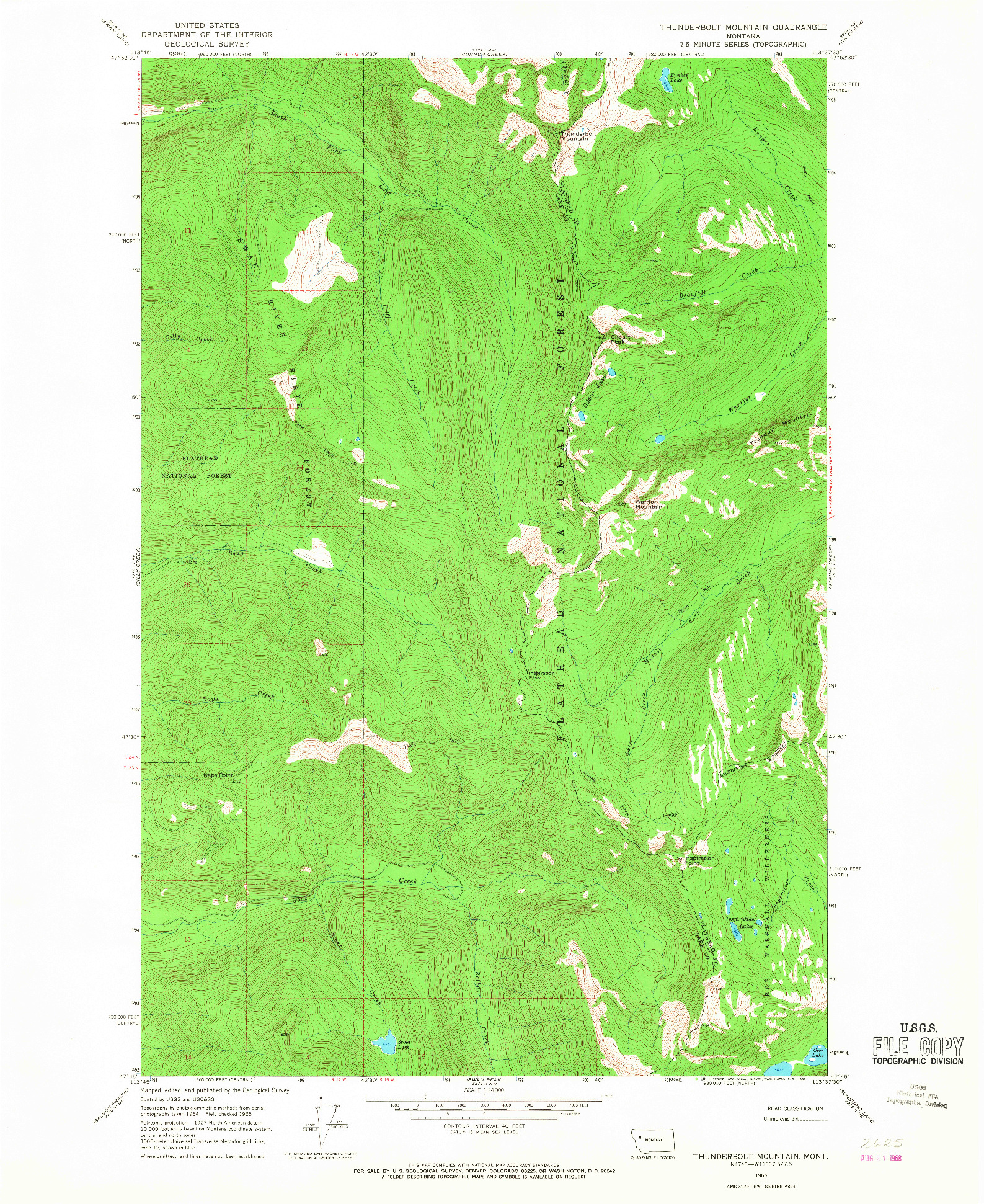 USGS 1:24000-SCALE QUADRANGLE FOR THUNDERBOLT MOUNTAIN, MT 1965