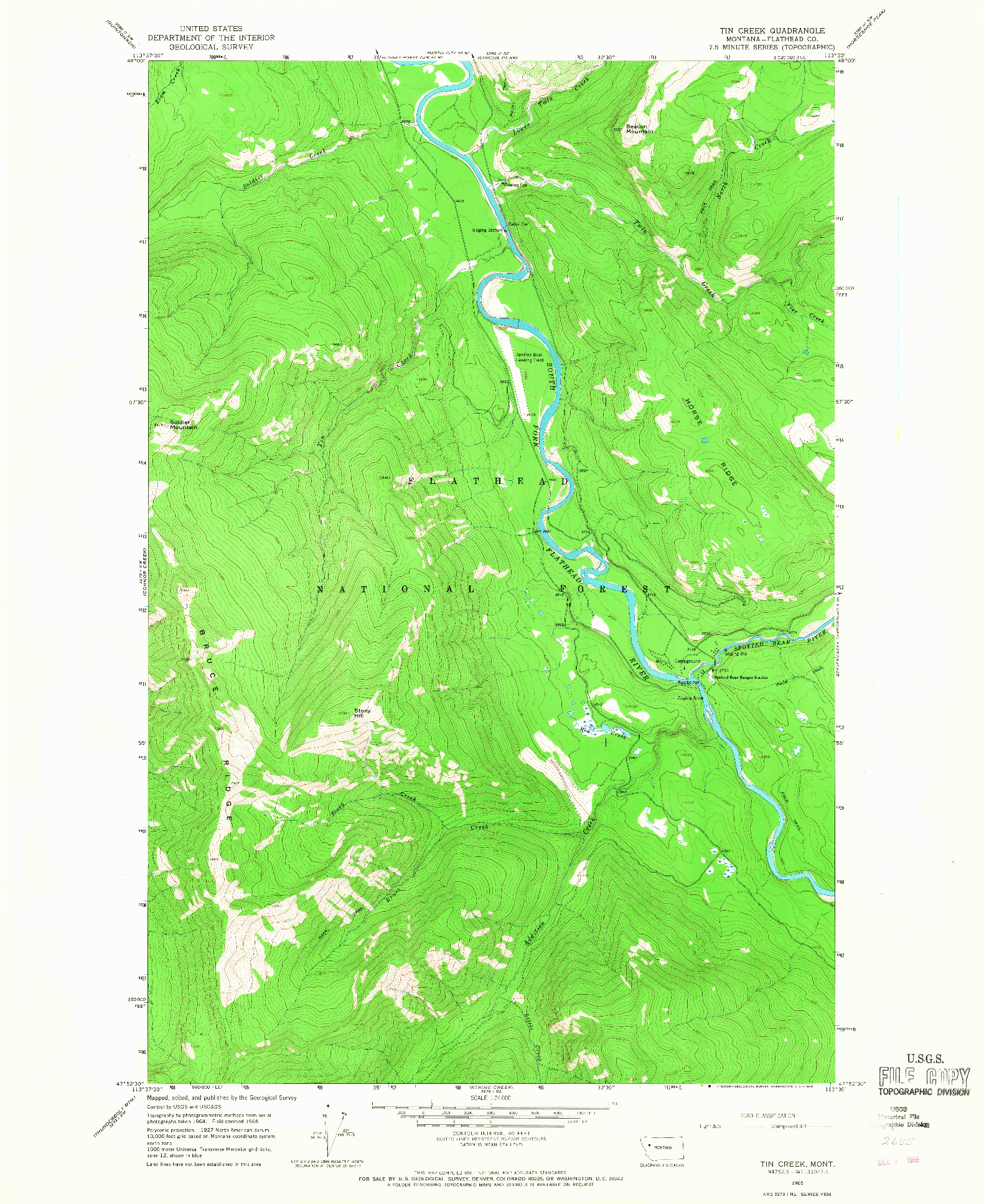 USGS 1:24000-SCALE QUADRANGLE FOR TIN CREEK, MT 1965