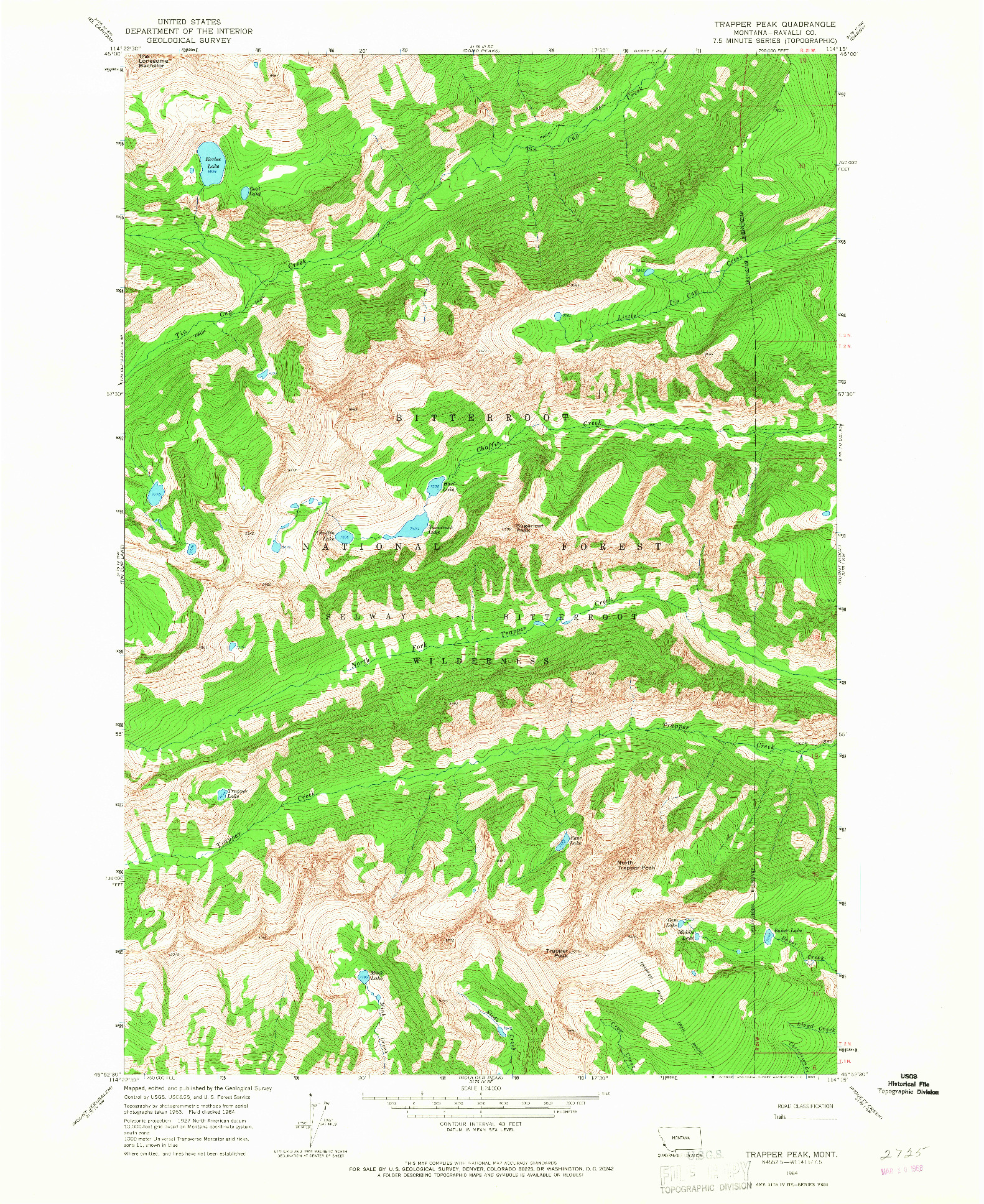 USGS 1:24000-SCALE QUADRANGLE FOR TRAPPER PEAK, MT 1964