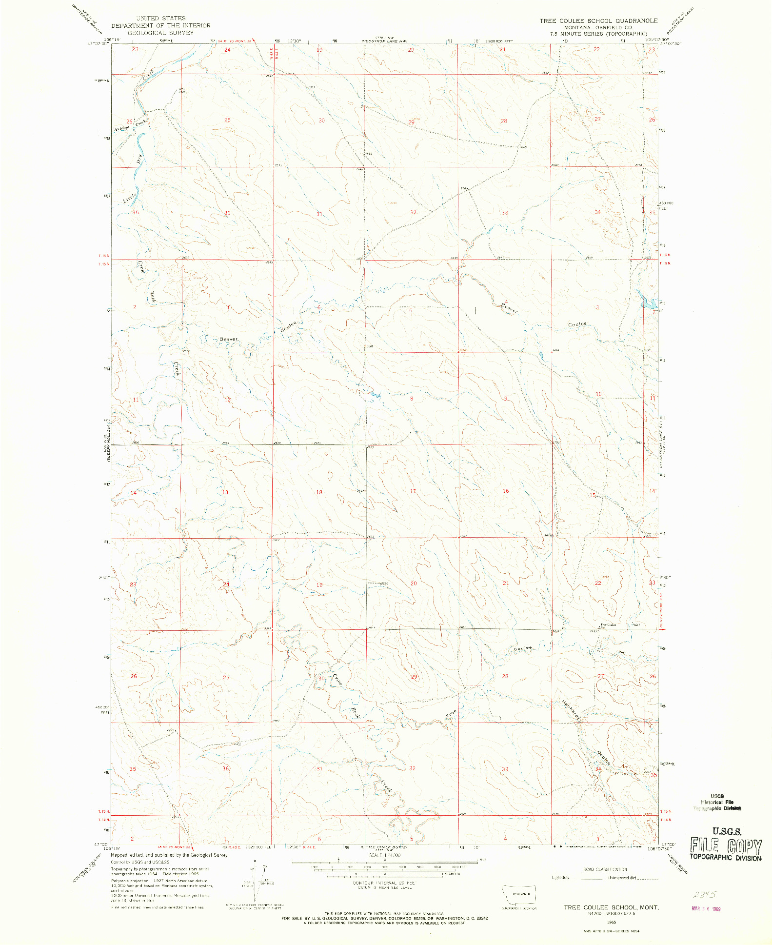 USGS 1:24000-SCALE QUADRANGLE FOR TREE COULEE SCHOOL, MT 1965