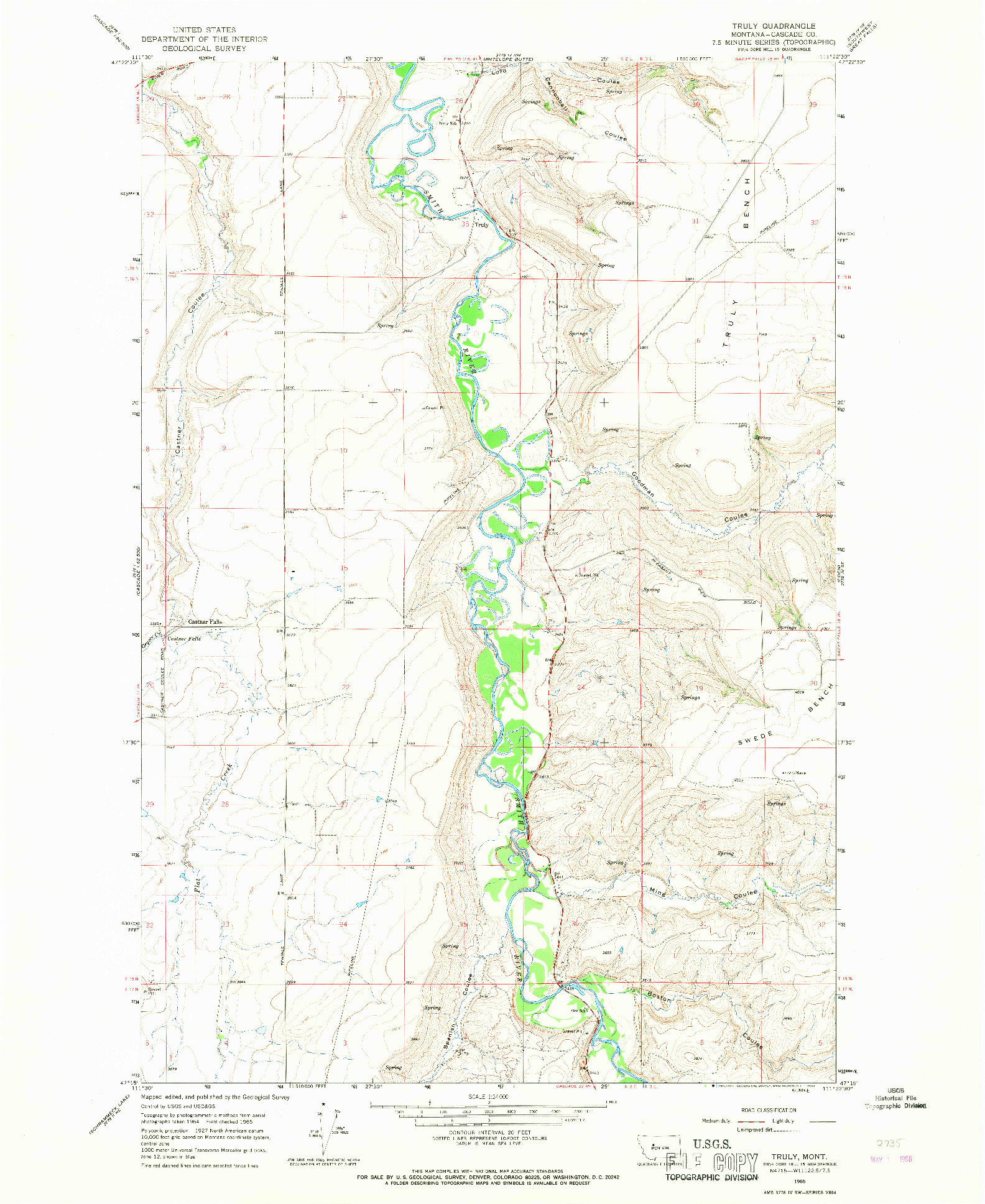 USGS 1:24000-SCALE QUADRANGLE FOR TRULY, MT 1965
