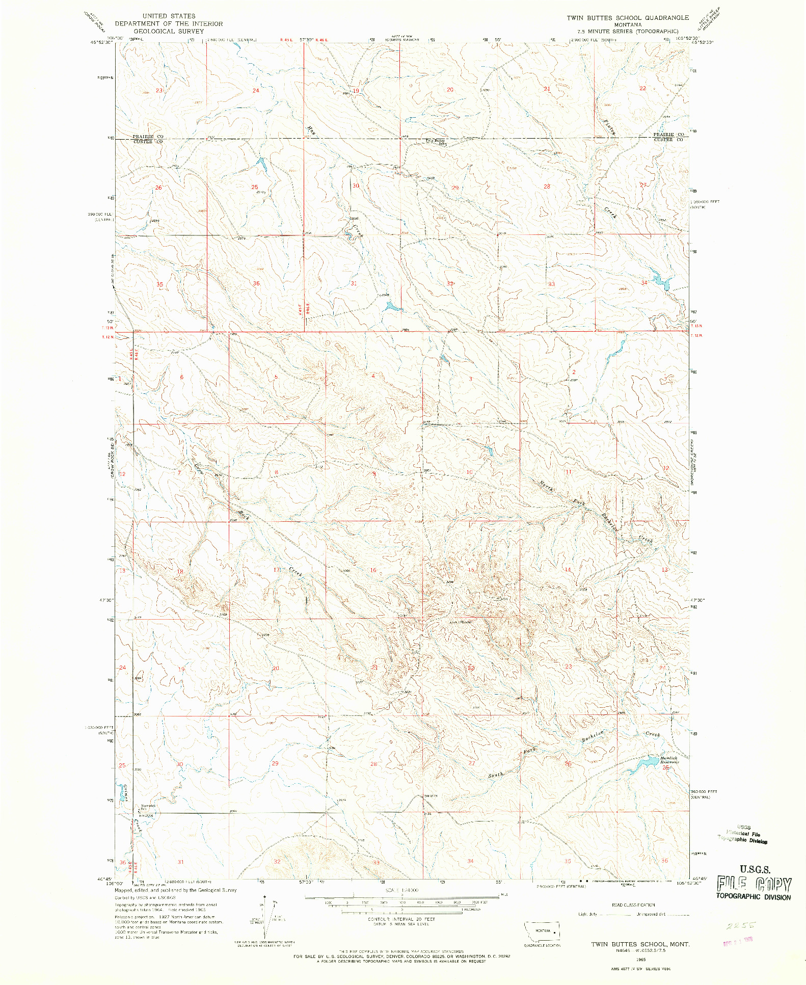 USGS 1:24000-SCALE QUADRANGLE FOR TWIN BUTTES SCHOOL, MT 1965
