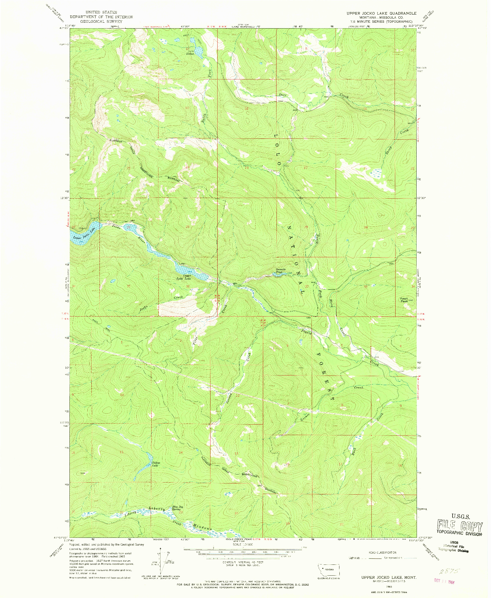 USGS 1:24000-SCALE QUADRANGLE FOR UPPER JOCKO LAKE, MT 1965