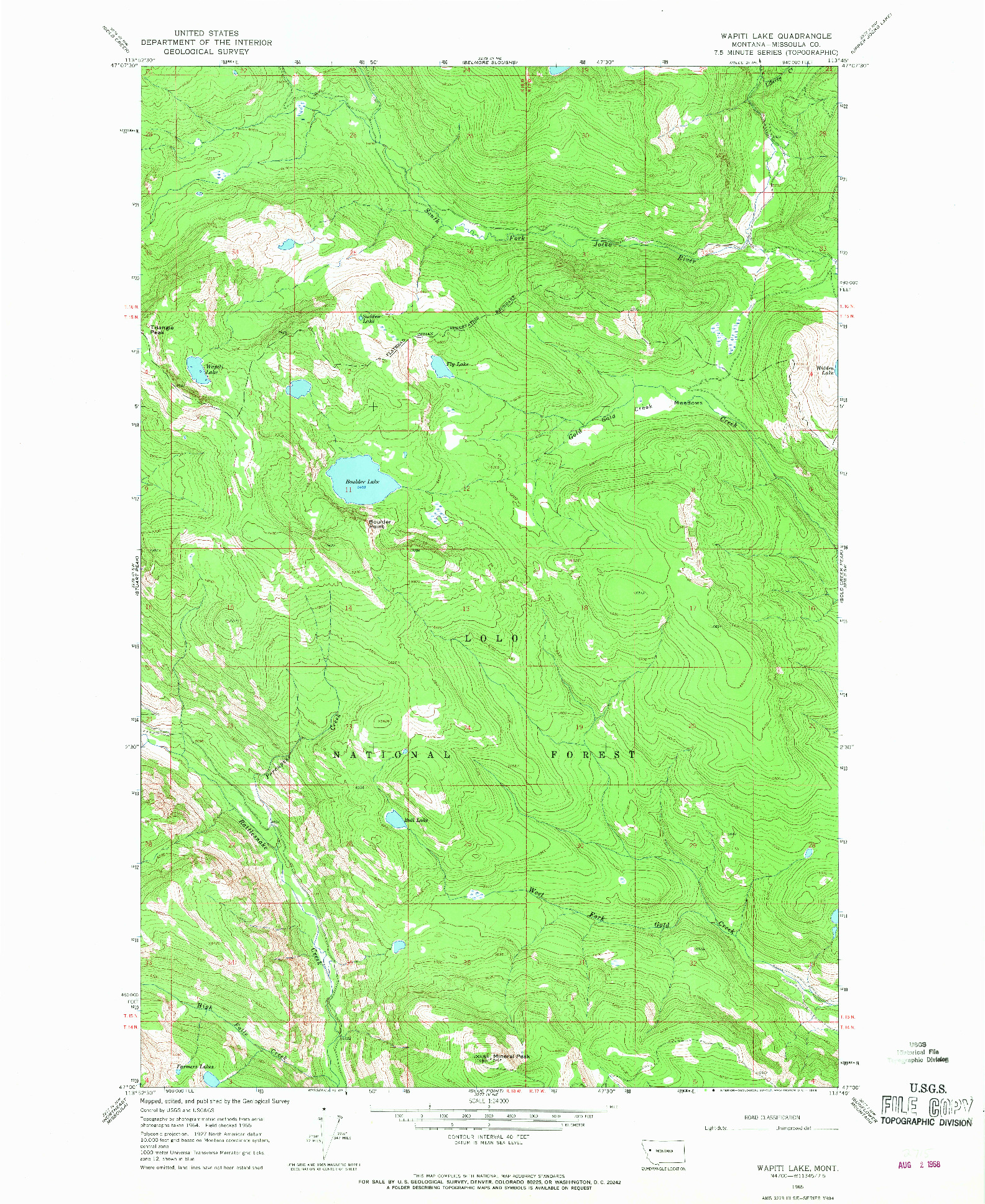 USGS 1:24000-SCALE QUADRANGLE FOR WAPITI LAKE, MT 1965