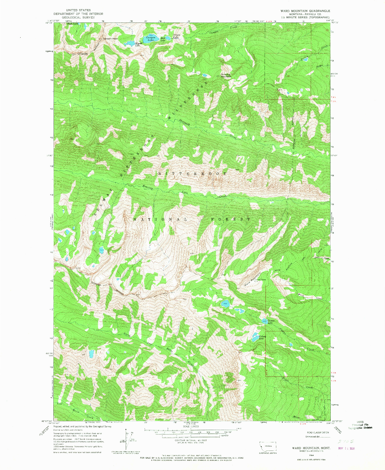 USGS 1:24000-SCALE QUADRANGLE FOR WARD MOUNTAIN, MT 1964