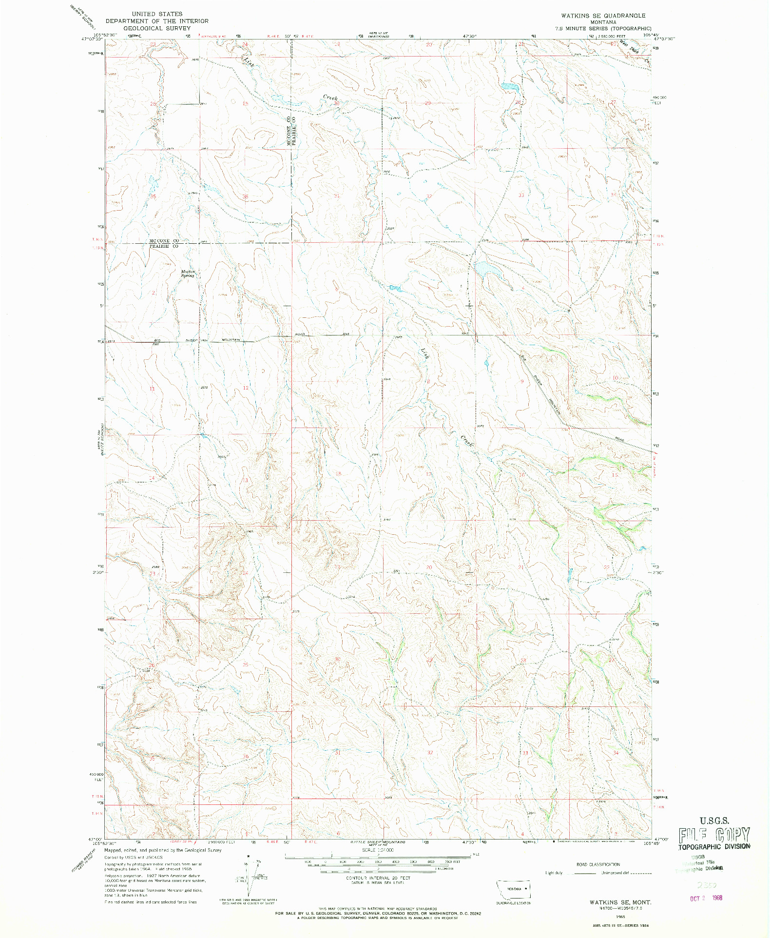 USGS 1:24000-SCALE QUADRANGLE FOR WATKINS SE, MT 1965