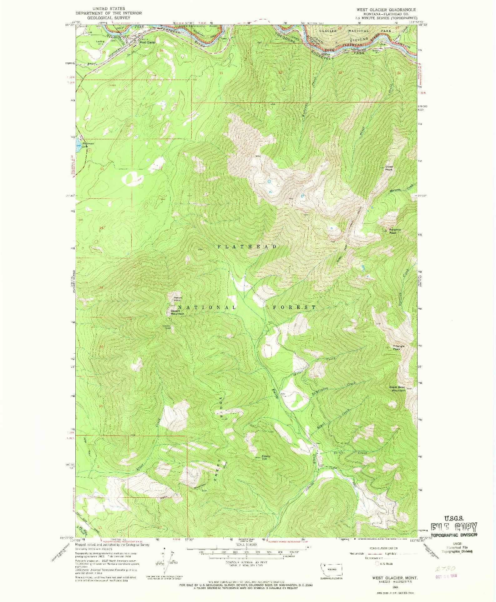 USGS 1:24000-SCALE QUADRANGLE FOR WEST GLACIER, MT 1964