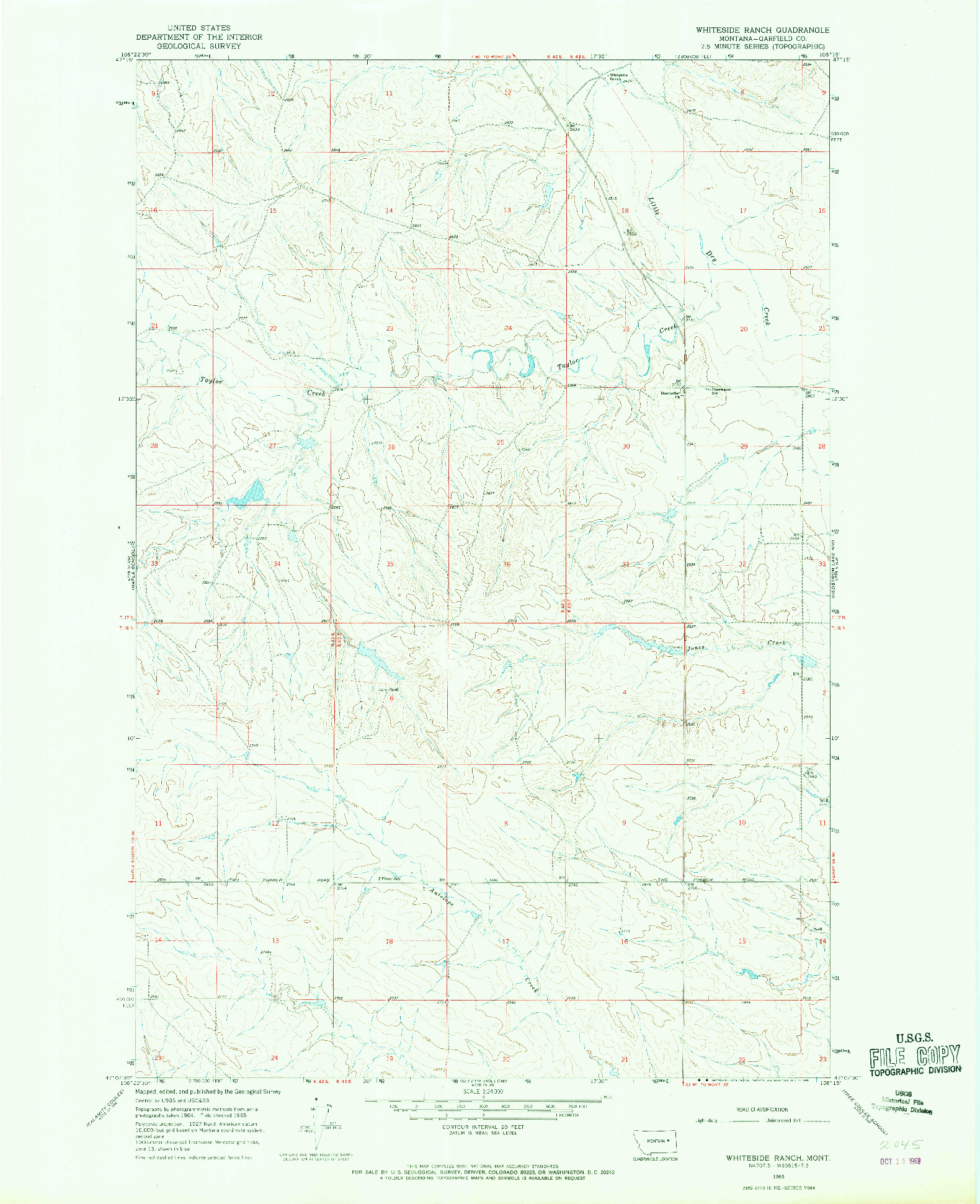 USGS 1:24000-SCALE QUADRANGLE FOR WHITESIDE RANCH, MT 1965