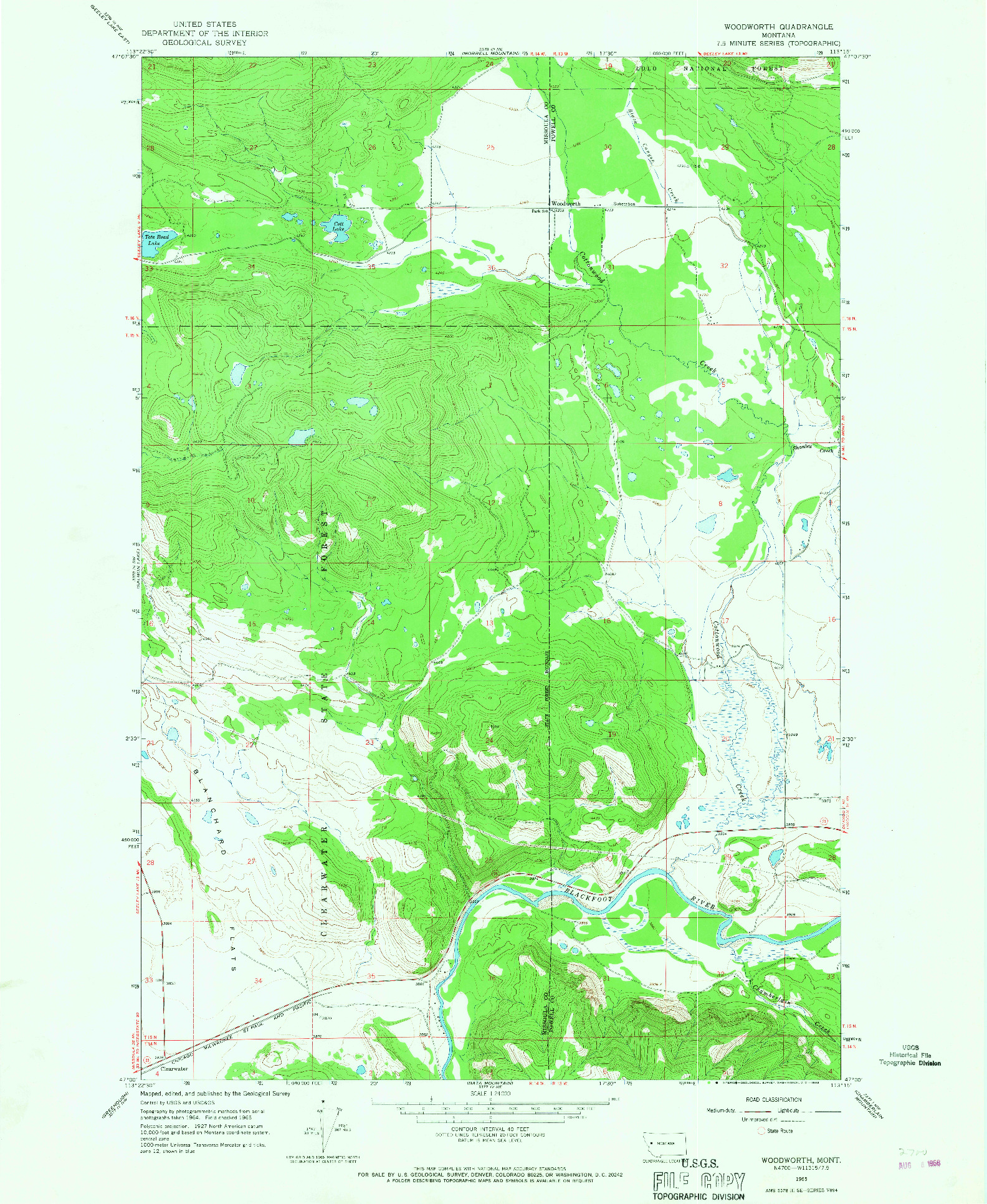 USGS 1:24000-SCALE QUADRANGLE FOR WOODWORTH, MT 1965