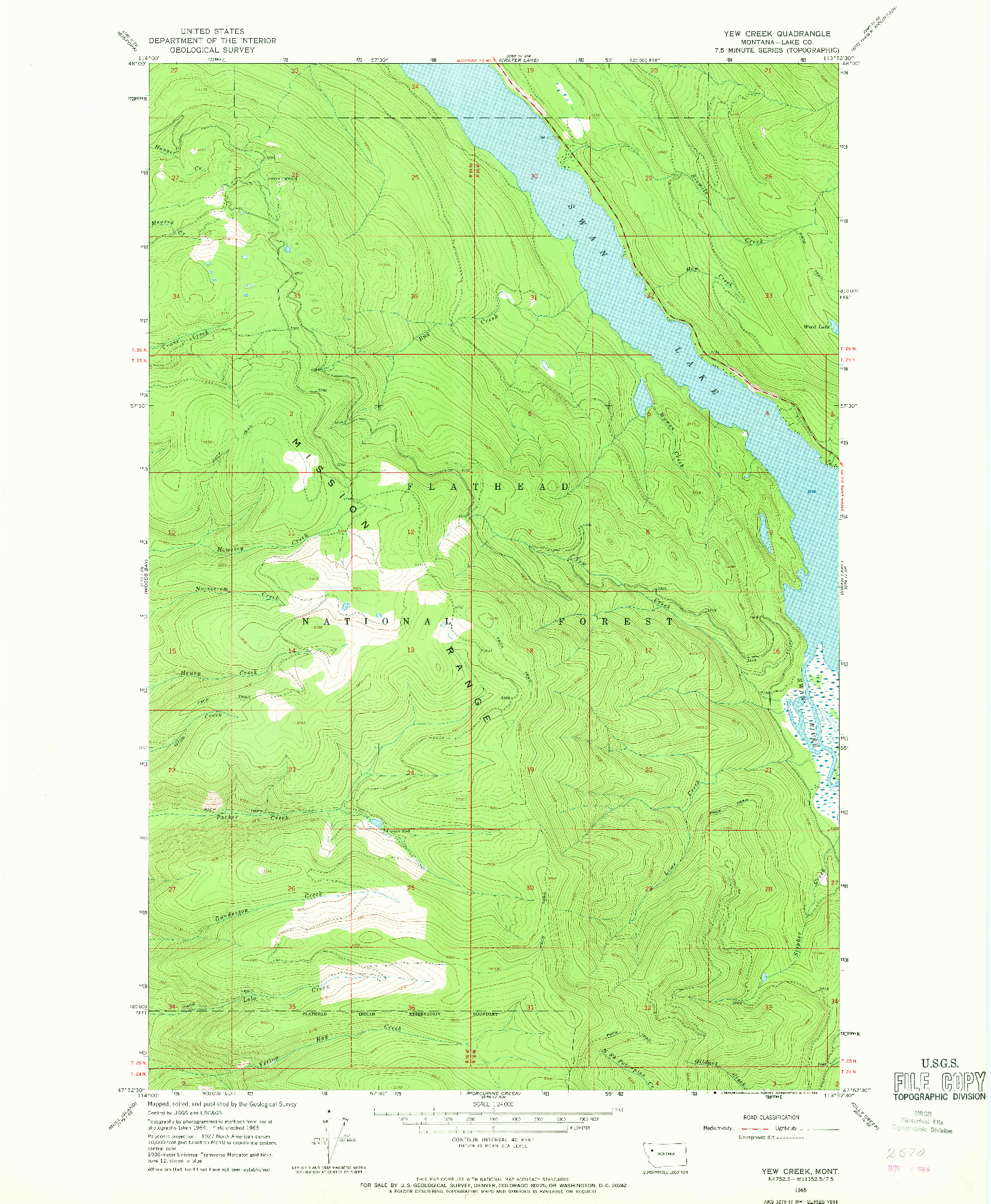USGS 1:24000-SCALE QUADRANGLE FOR YEW CREEK, MT 1965