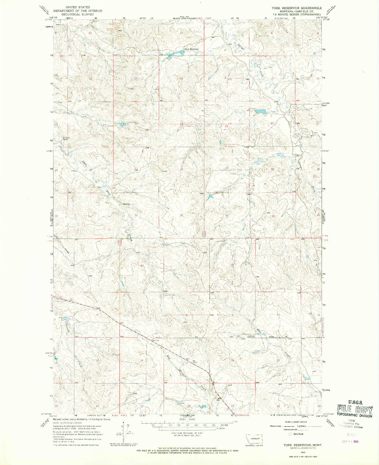 USGS 1:24000-SCALE QUADRANGLE FOR YORK RESERVOIR, MT 1965