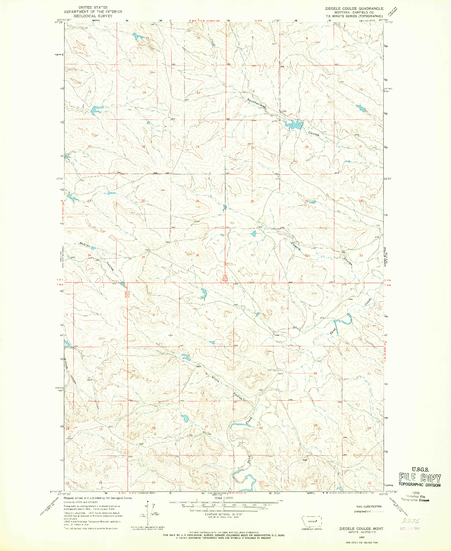 USGS 1:24000-SCALE QUADRANGLE FOR ZIEGELE COULEE, MT 1965