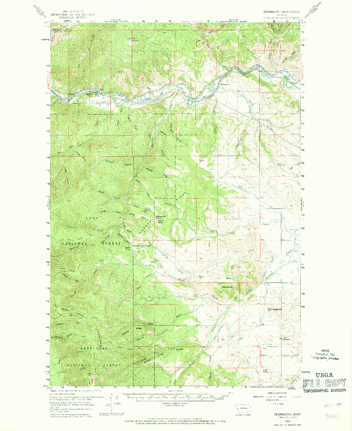 USGS 1:62500-SCALE QUADRANGLE FOR BEARMOUTH, MT 1959